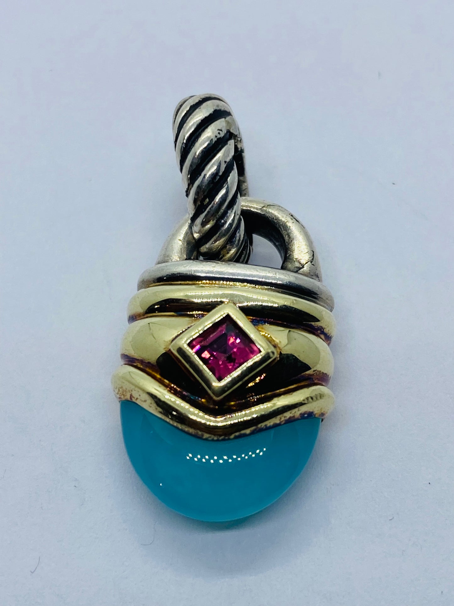 Rare David Yurman Tourmaline Chalcedony Renaissance Pendant in 14k Gold 925 Silv