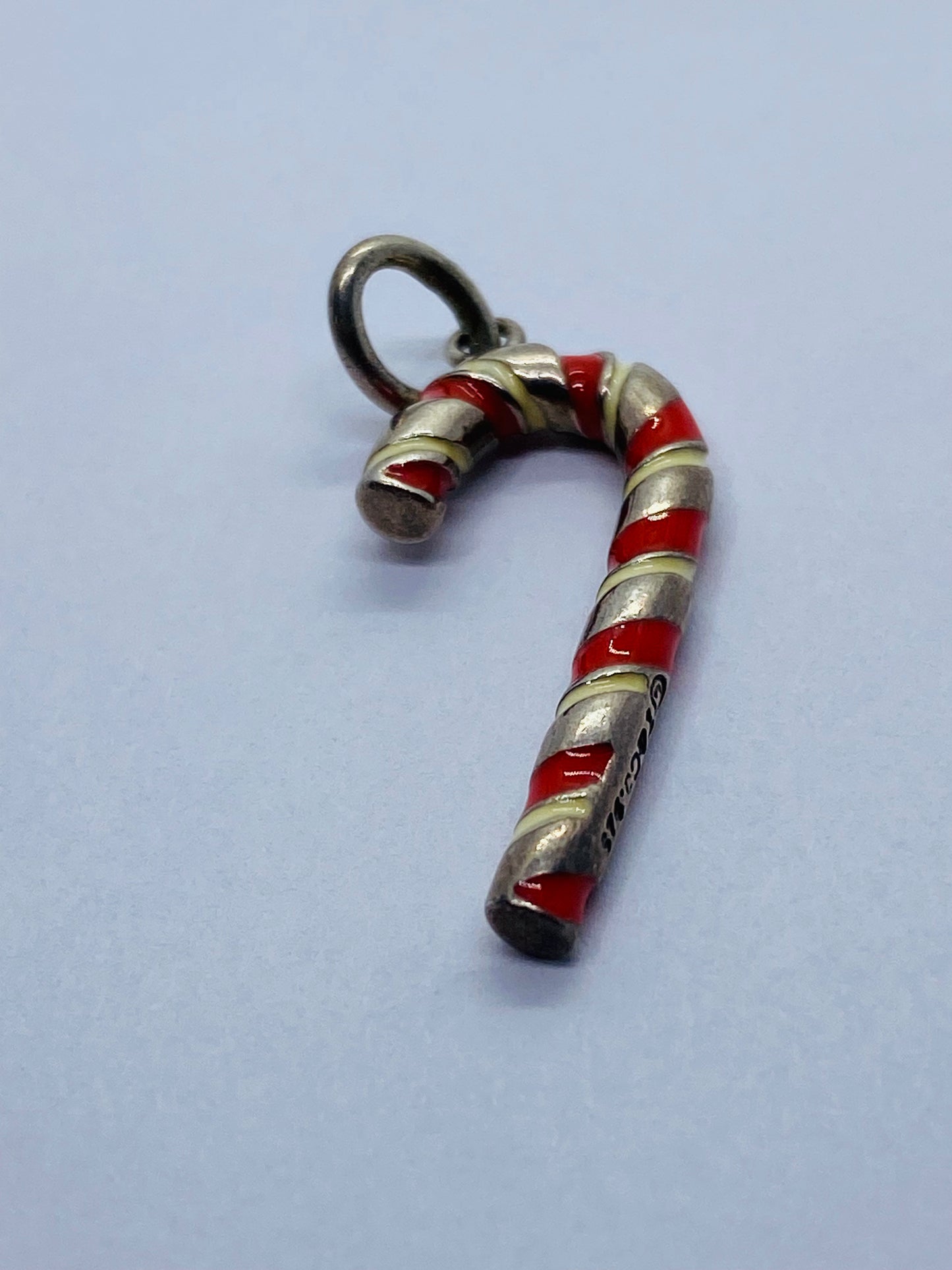 TIFFANY & CO SILVER WHITE RED ENAMEL CANDY CANE CHARM/PENDANT POUCH