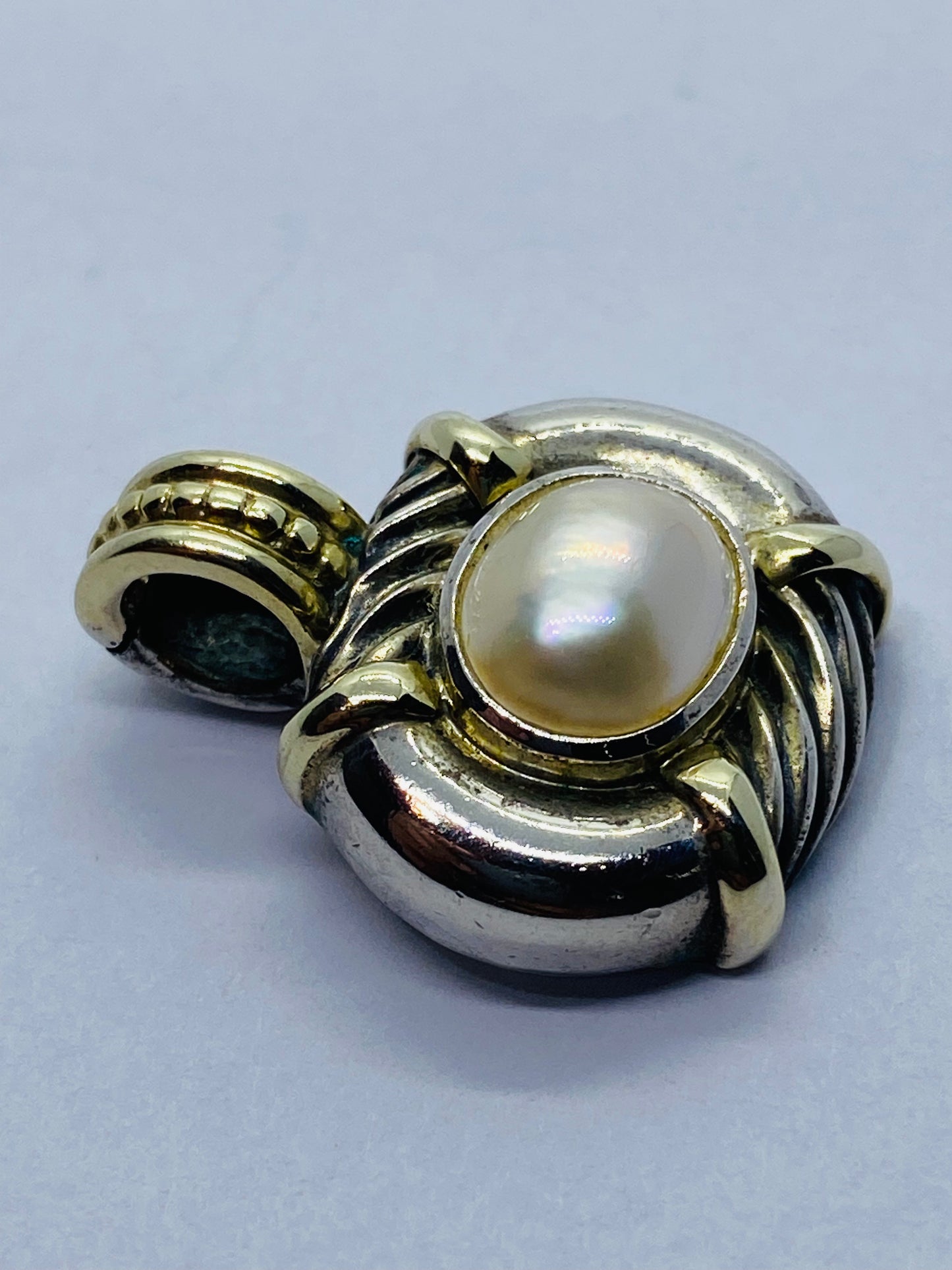 DAVID YURMAN STERLING SILVER RENAISSANCE 14K GOLD MABE PEARL PENDANT ENHANCER