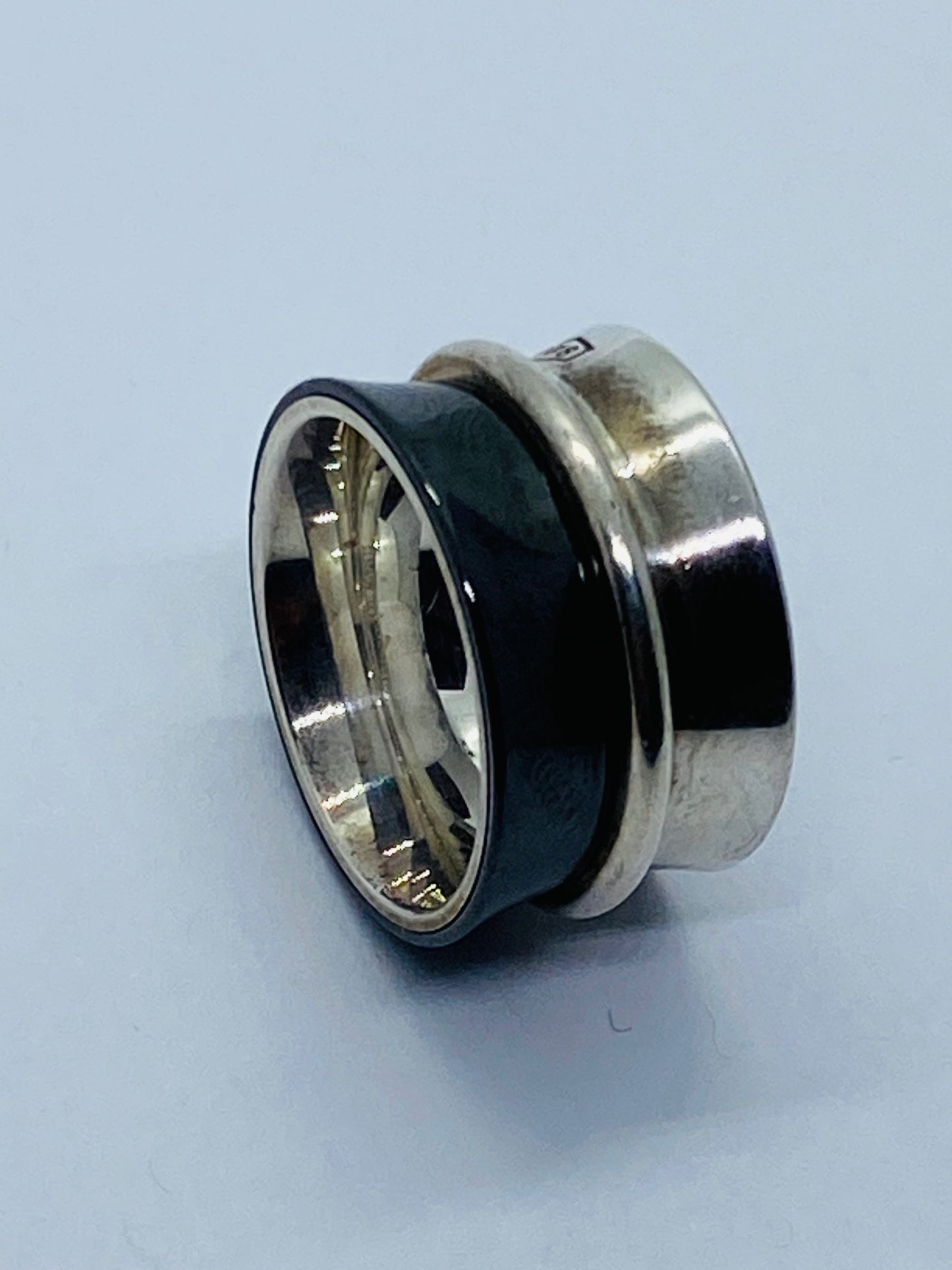 Tiffany & Co Sterling Silver Titanium Concave Belt Wide Band Ring 1837 Size 5.25