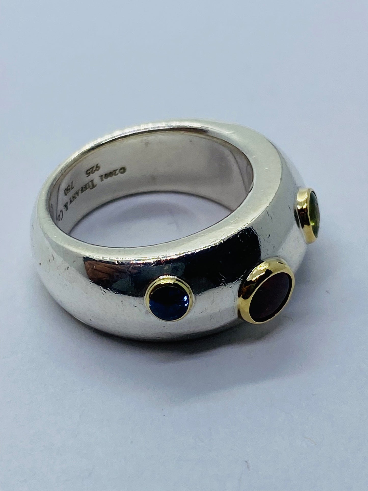 Tiffany & Co Sterling Silver 18K Gold Etoile Sapphire Tourmaline Peridot Ring 6