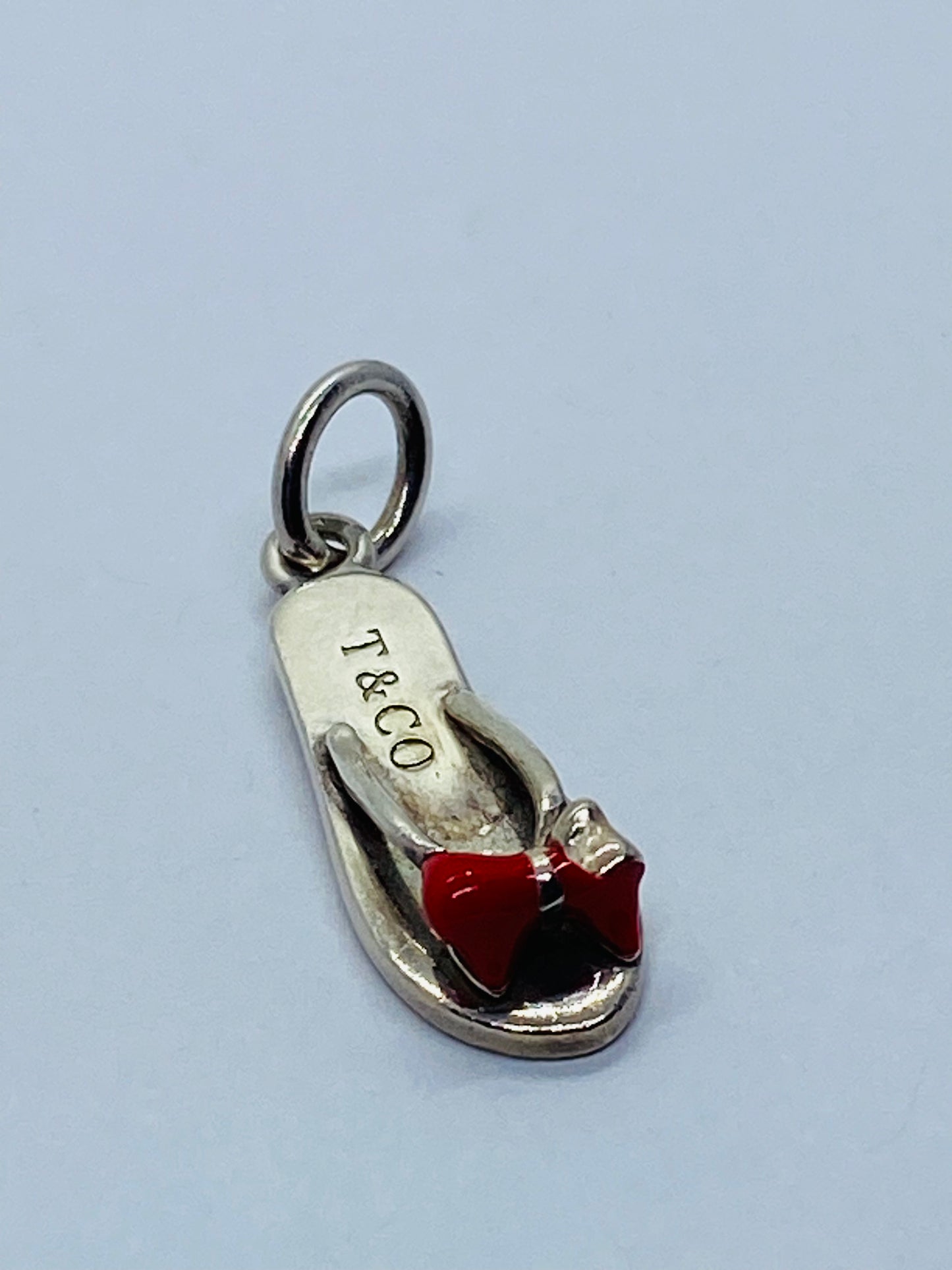 Tiffany & Co Sterling Silver Red Enamel Bow Flip Flop Charm Pendant Rare