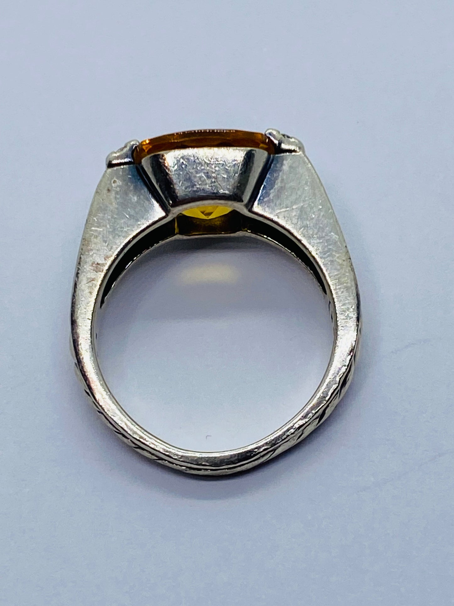 David Yurman Sterling Silver, Diamond and Citrine Deco Lemon Deco Ring 7.5