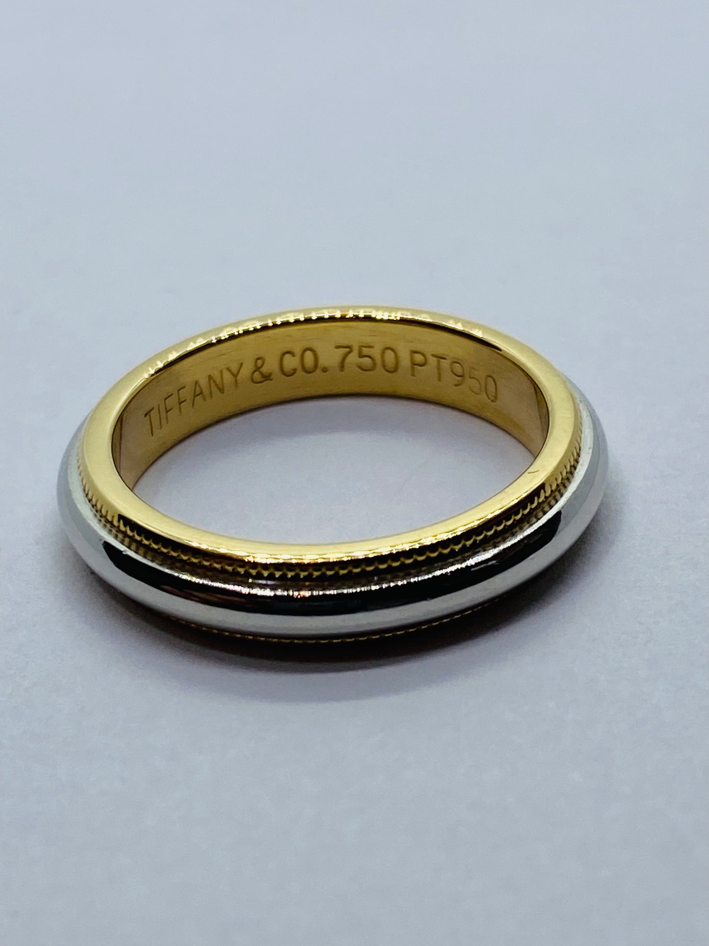 Tiffany & Co Milgrain Band Ring In Platinum & 18k Yellow Gold Size 4.5