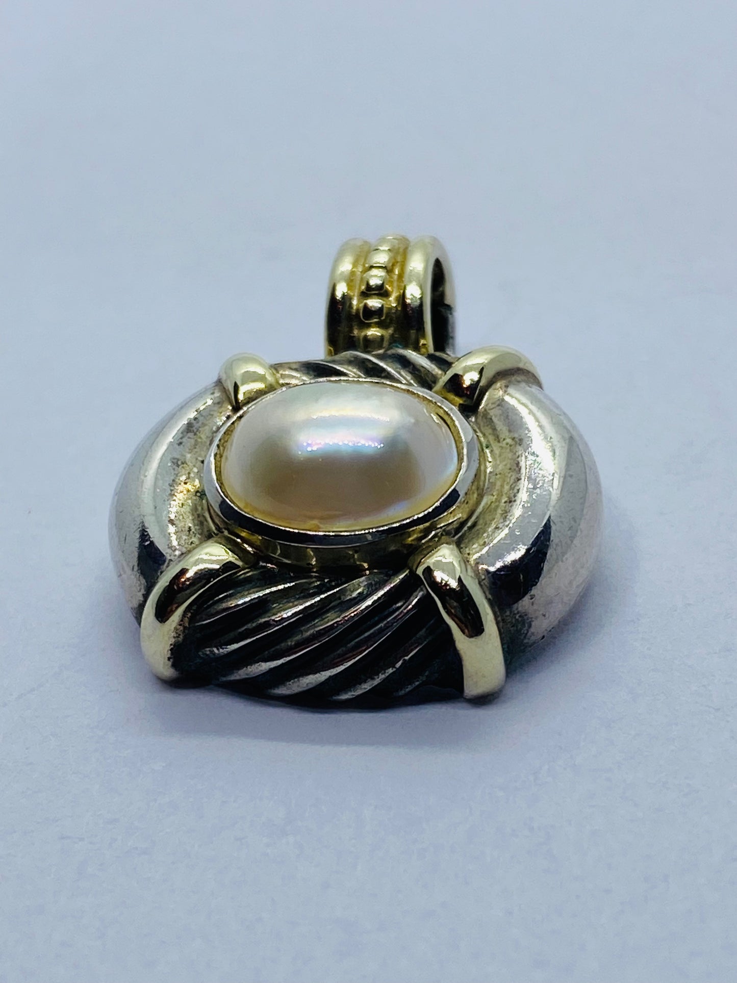 DAVID YURMAN STERLING SILVER RENAISSANCE 14K GOLD MABE PEARL PENDANT ENHANCER