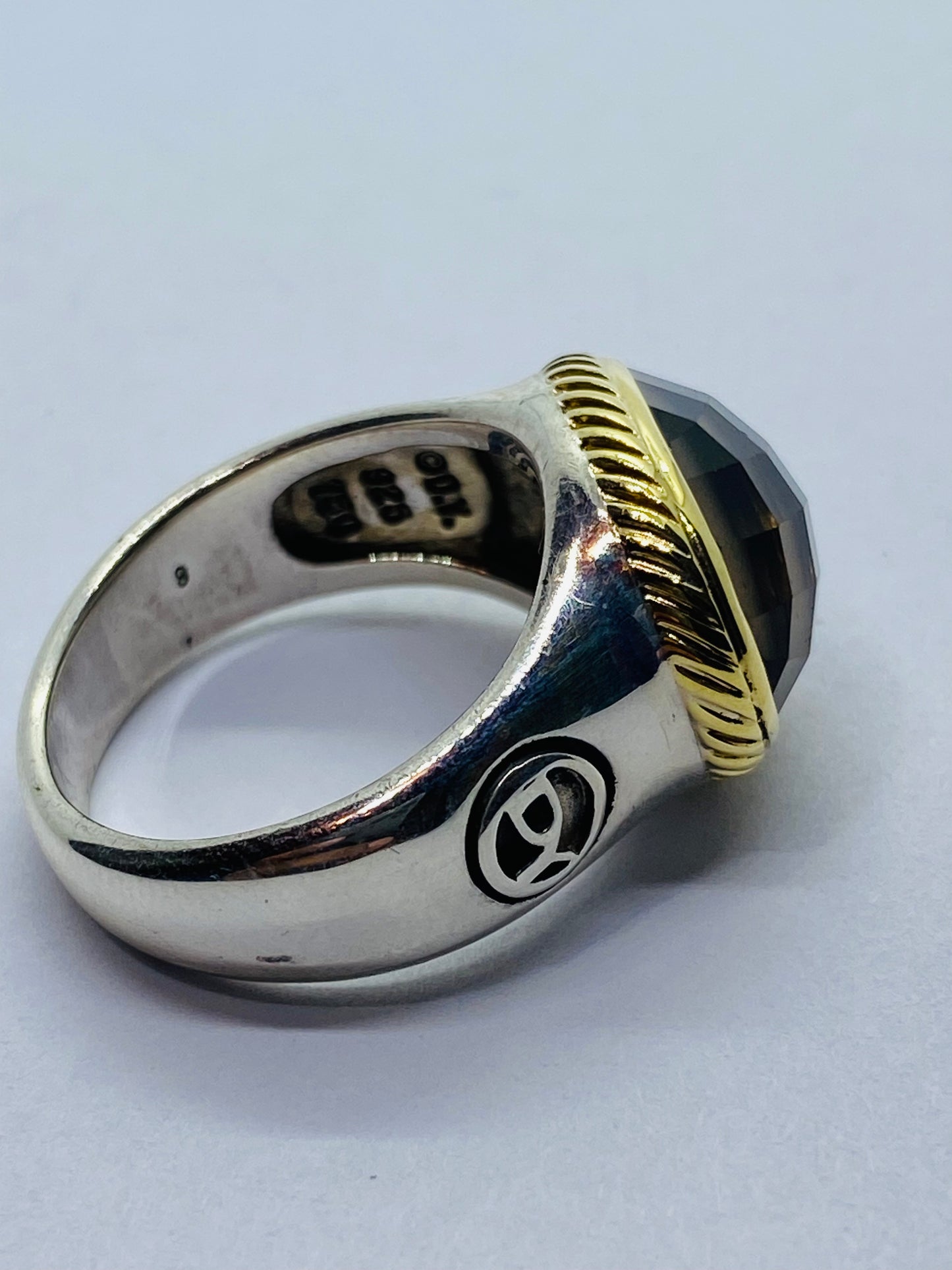18K Yellow Gold Silver Smoky Topaz Cocktail Ring Oval Signature