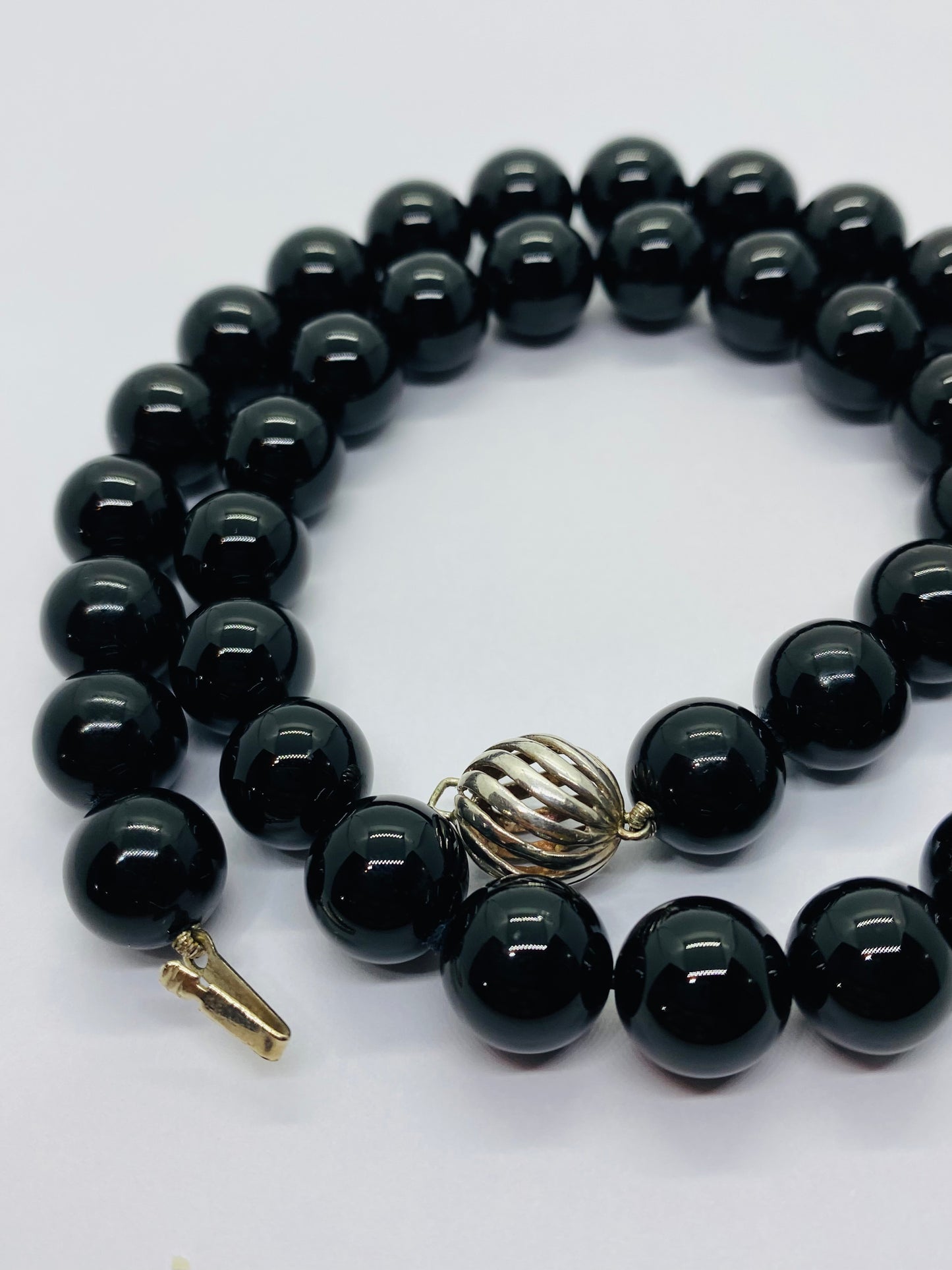 Tiffany & Co. Necklace Black Onyx Ball Beaded Sterling Silver 16.5" Long