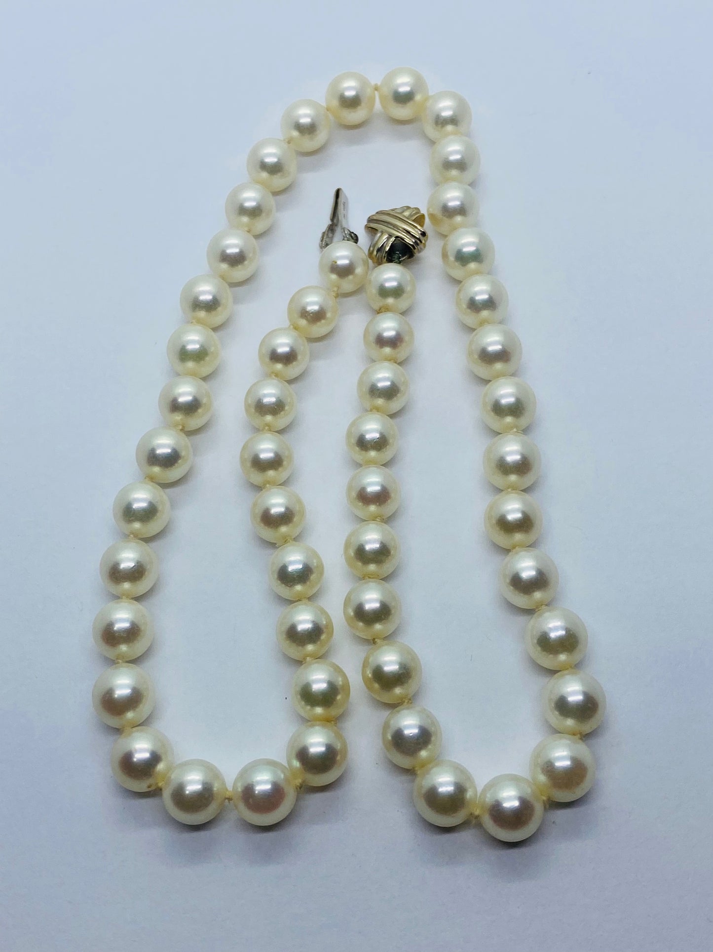 Tiffany & Co. 18k White Gold Signature X Clasp 7-7.5mm Pearl Necklace 16.5”