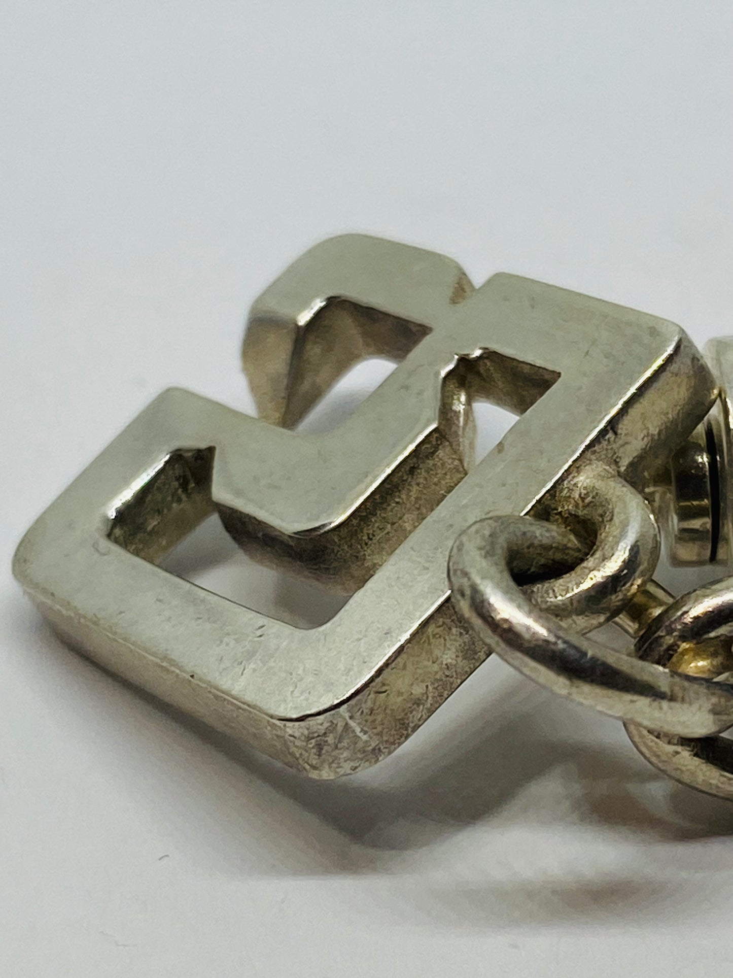 Vintage Unique Tiffany & Co. Sterling Silver Square Tag Shackle Key Ring Chain