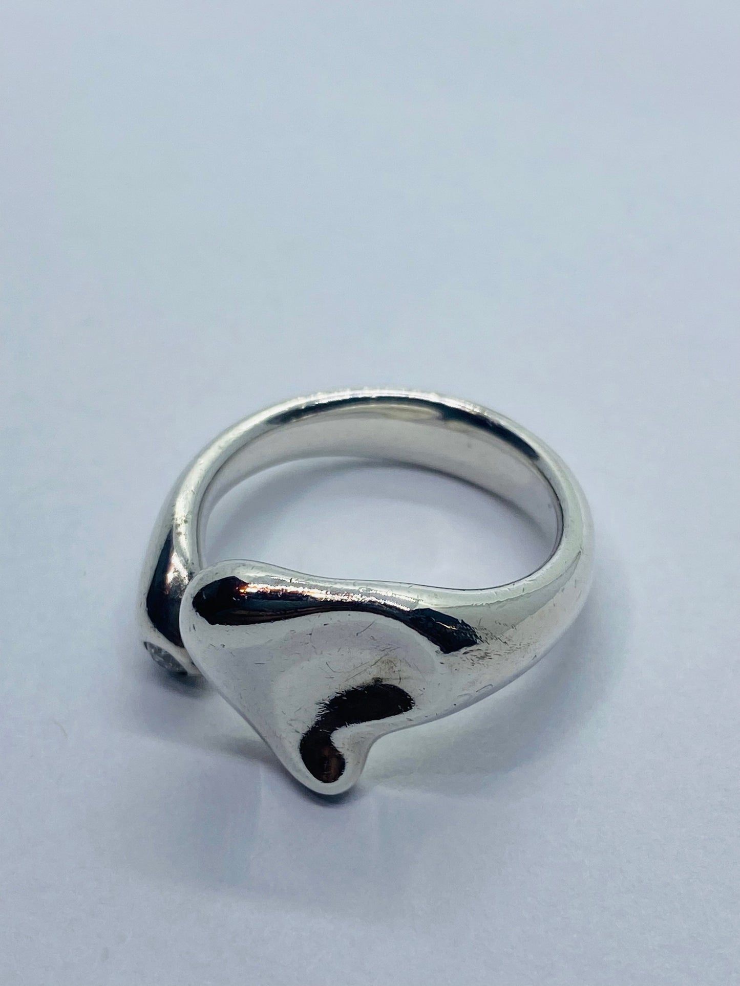 Tiffany & Co. Elsa Peretti Sterling Silver Full Heart Diamond Ring, Size 6.0