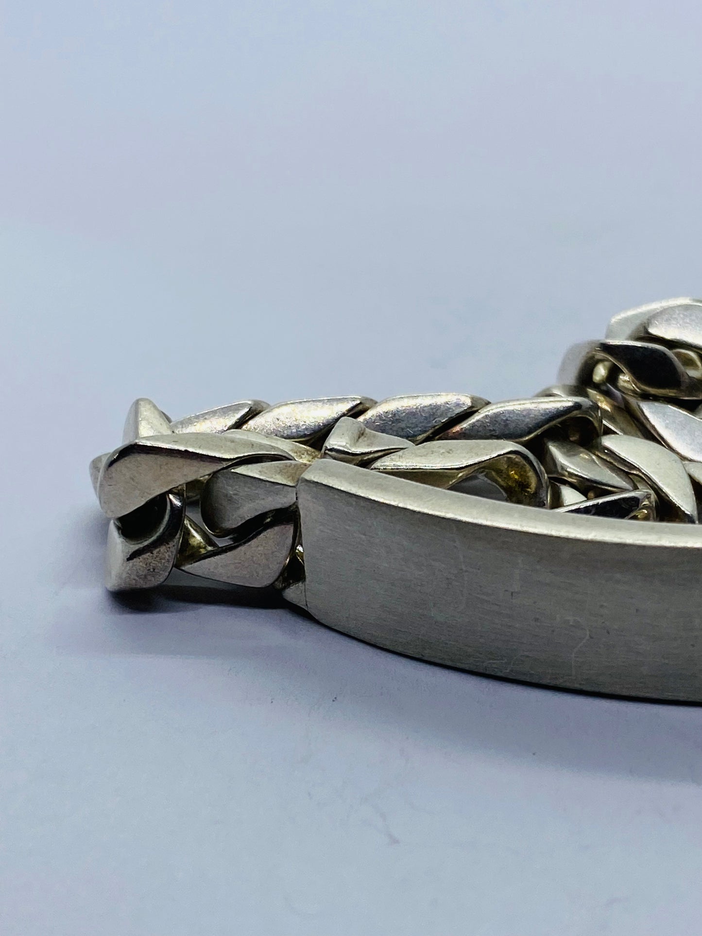 Tiffany & Co. Sterling Silver 53 Gram 8 1/2" Men's Curb Link ID Bracelet Brushed