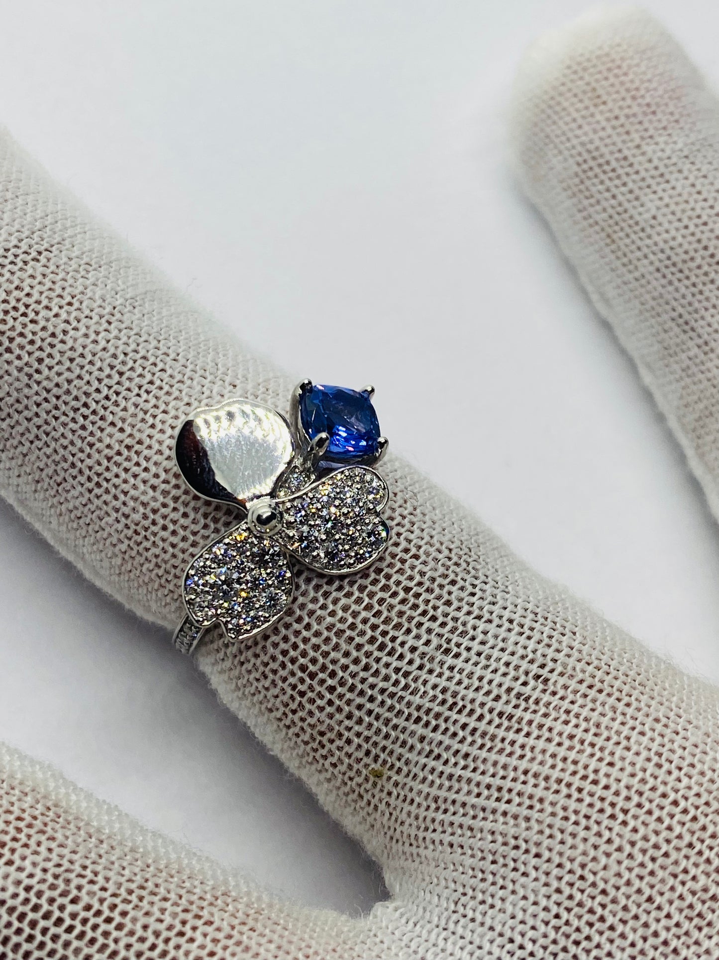 Tiffany Paper Flowers Platinum diamonds and tanzanite flower ring, Size 6