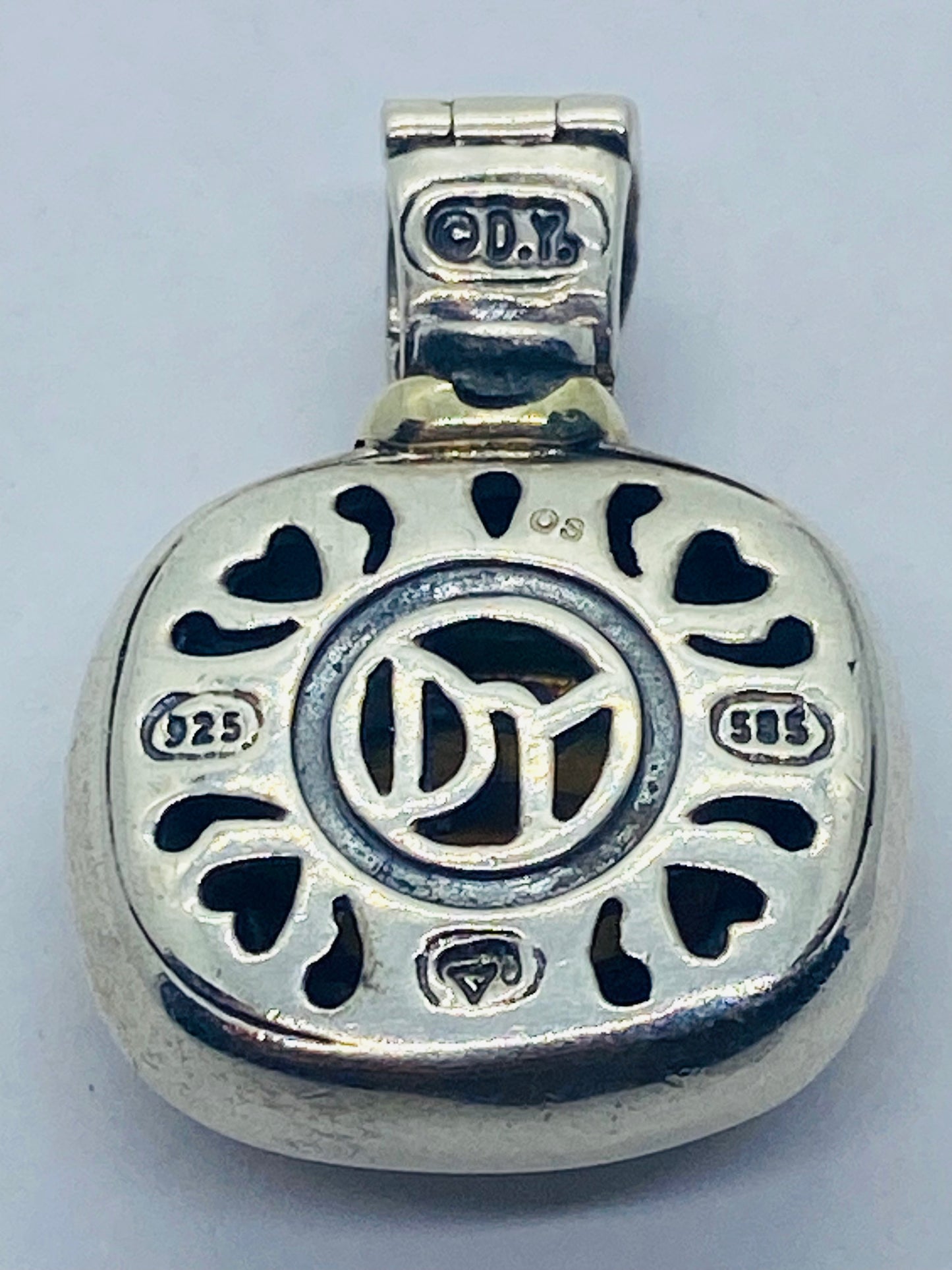 David Yurman Orange Citrine Sterling Silver 14K Gold Cable Pendant Rare