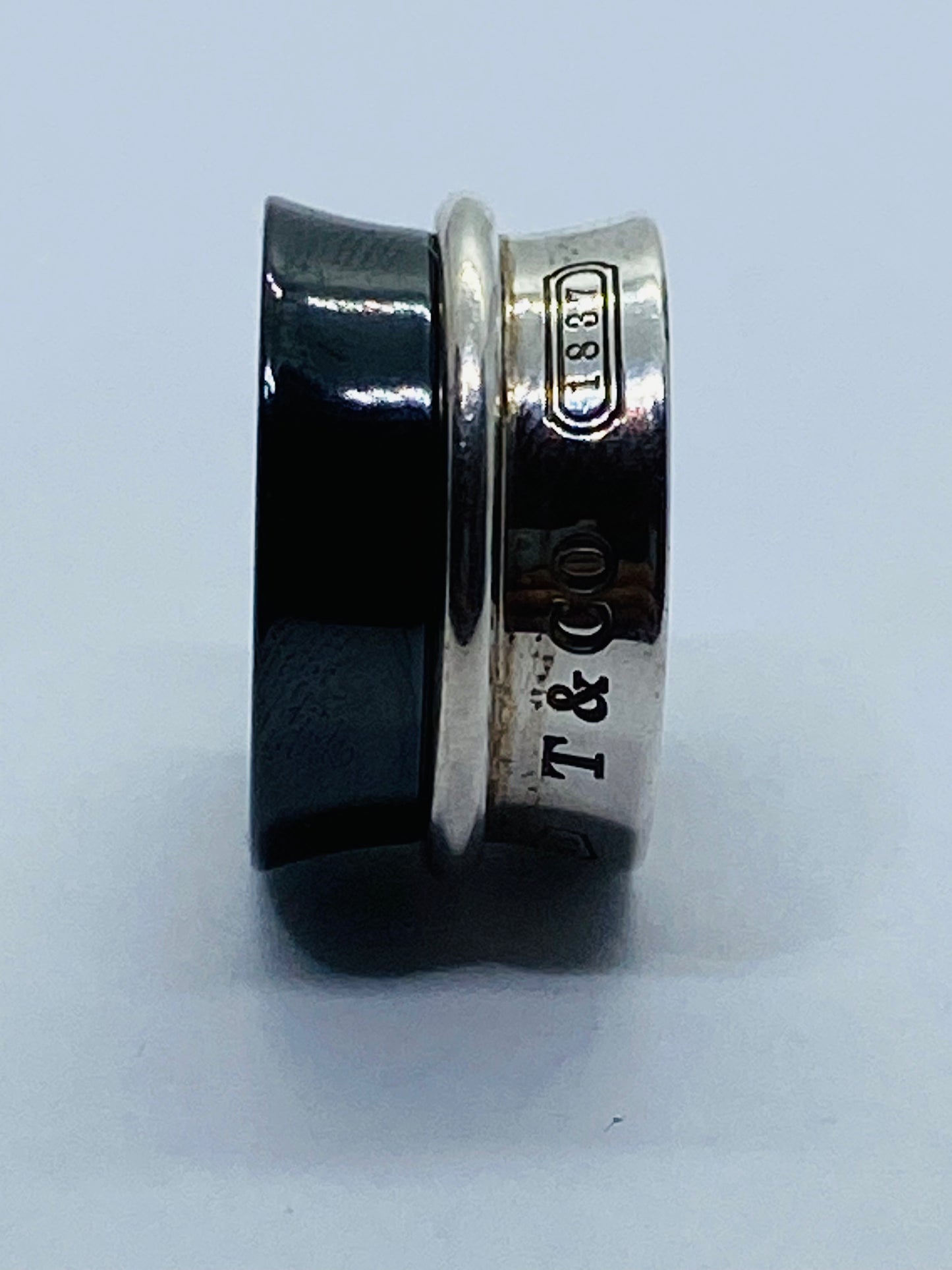 Tiffany & Co Sterling Silver Titanium Concave Belt Wide Band Ring 1837 Size 5.25