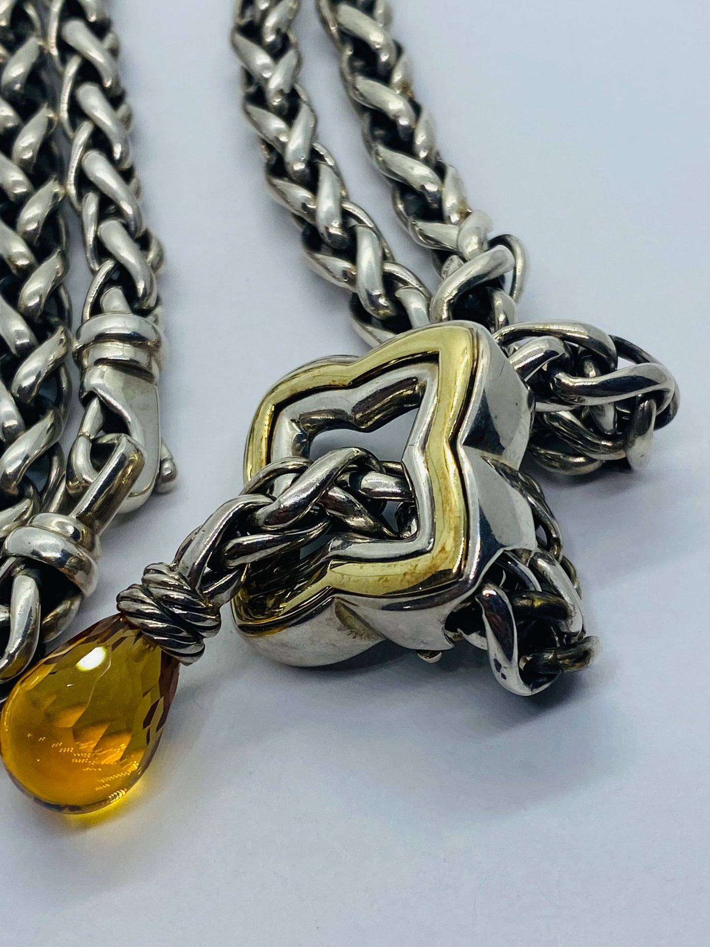 David Yurman Two-Tone Quatrefoil Lariat Adjustable Chain Necklace Citrine