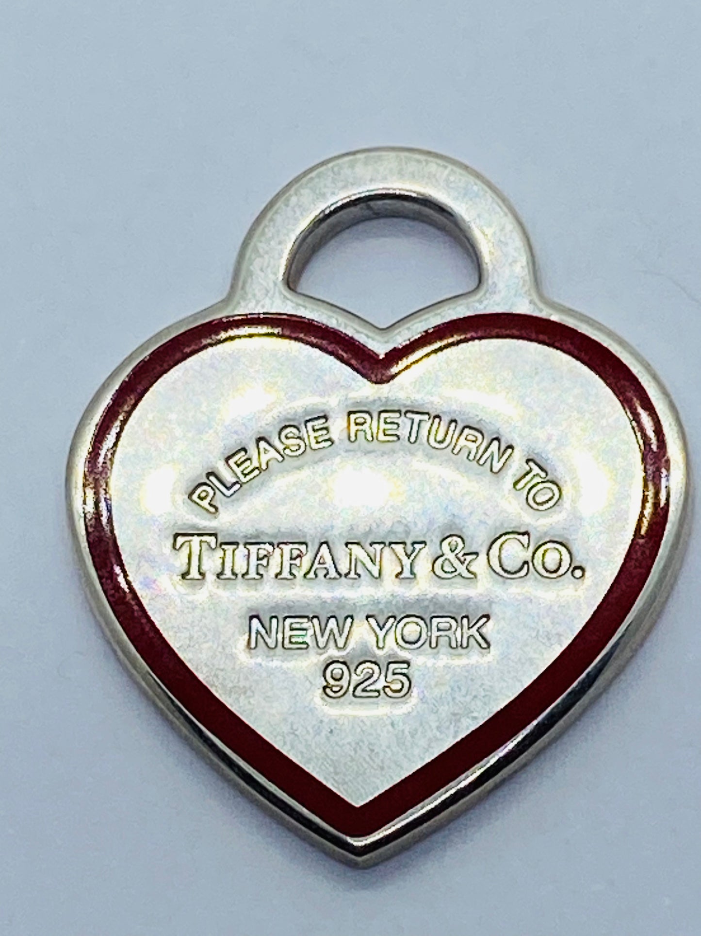 Tiffany & Co. 925 Silver MEDIUM Red Outline RTT Heart Charm Pendant