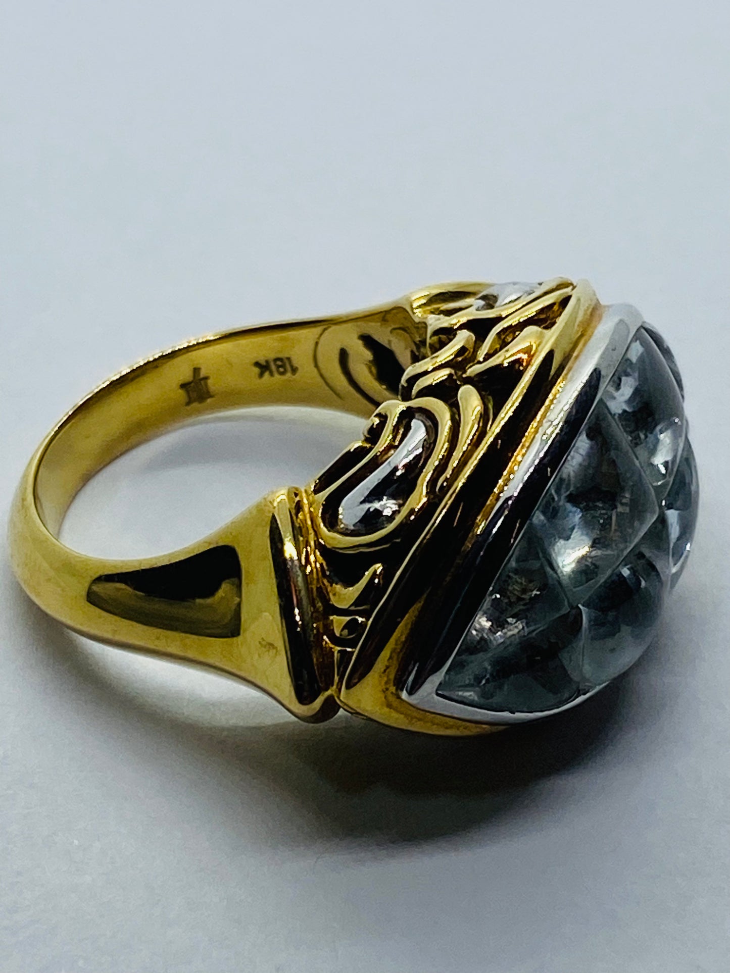 John Hardy Solid Yellow And White Gold 18K 750 Batu Glacier White Topaz Ring
