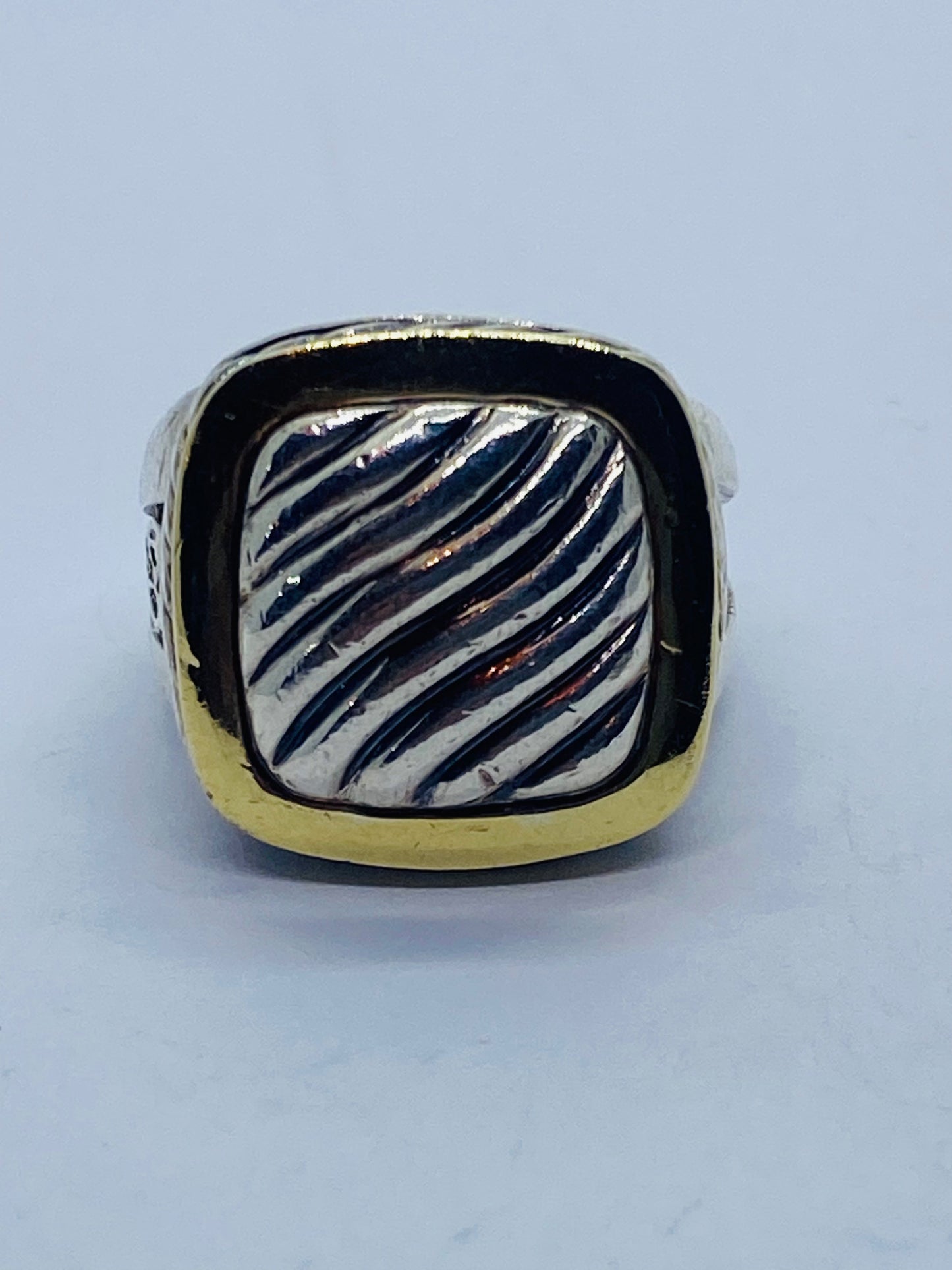 David Yurman Sterling Silver & 18K Gold Cable Signet Ring Size 7.25