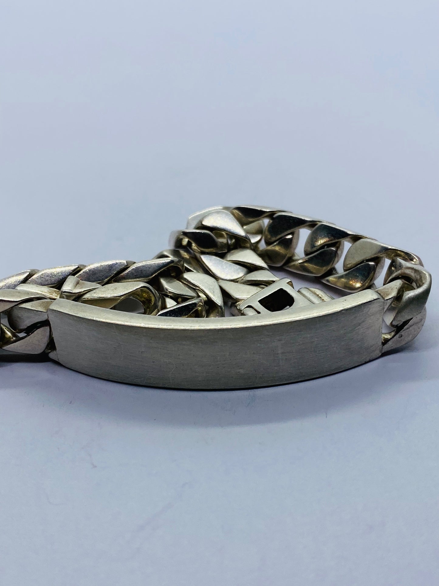Tiffany & Co. Sterling Silver 53 Gram 8 1/2" Men's Curb Link ID Bracelet Brushed