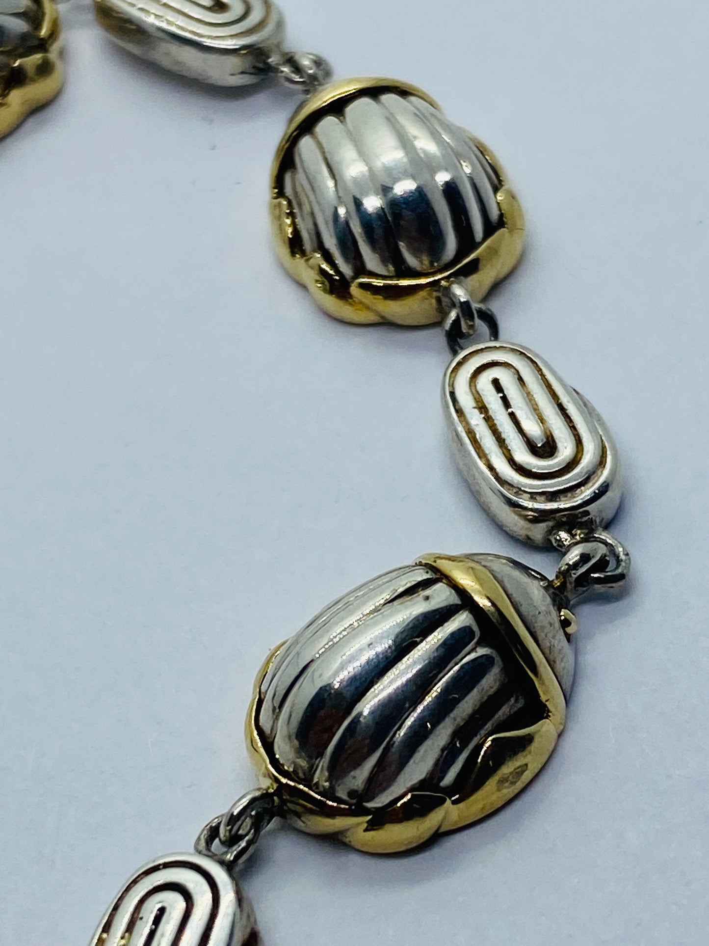 Tiffany & Co RARE Silver 18K Gold Gold Scarab Bee Bug Link Bracelet Pouch Box!