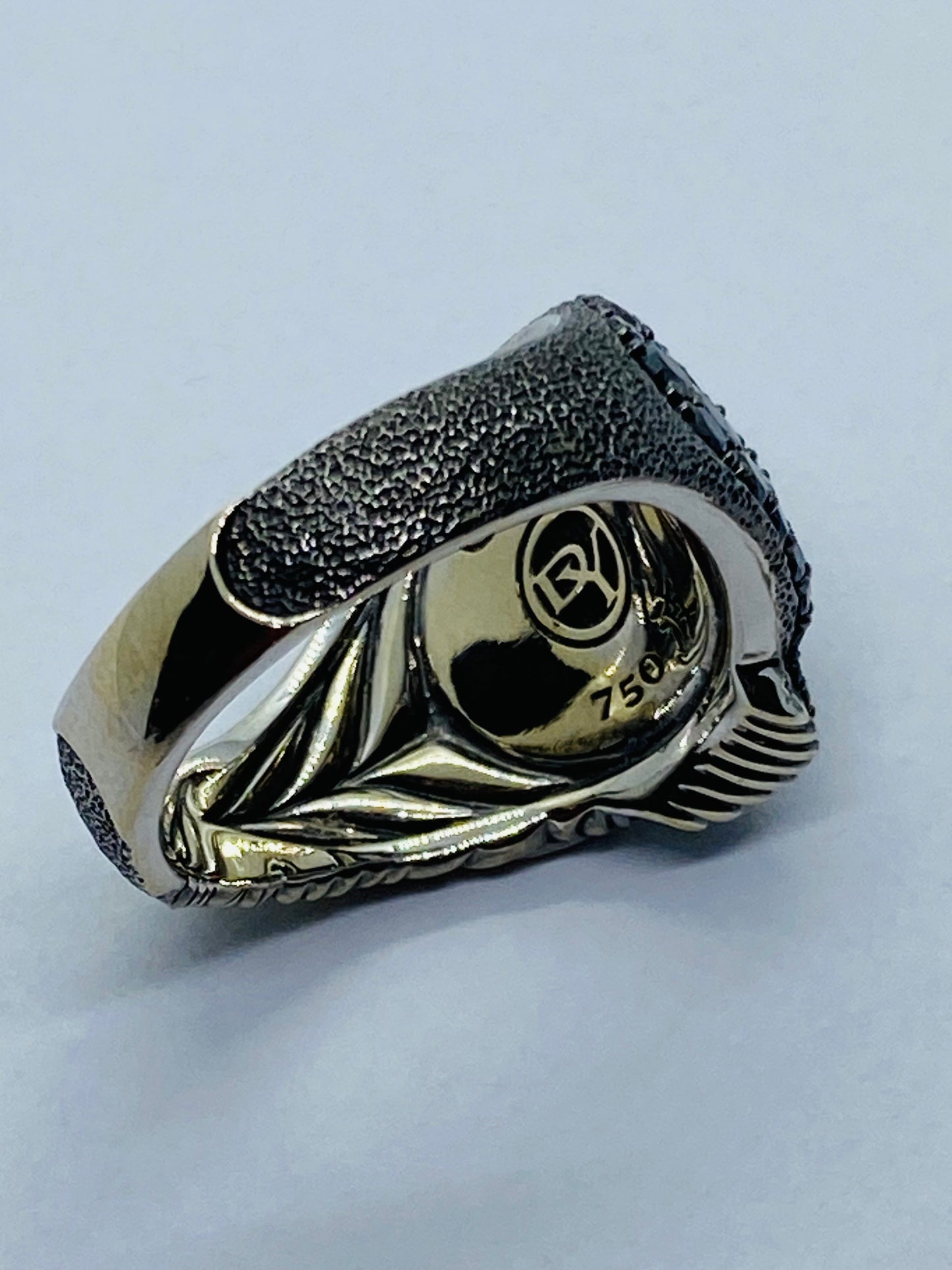 RARE SOLID 18K David Yurman Skull Black Diamond Ruby Ring in White Gold 18MM