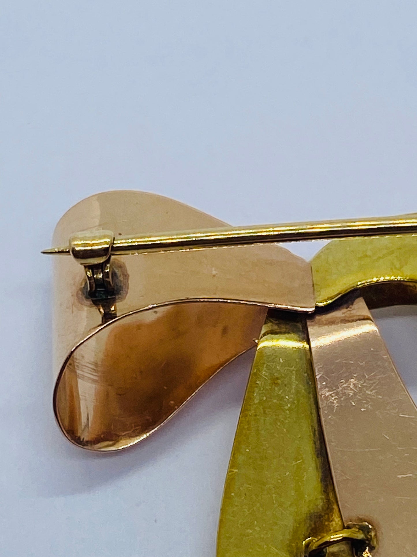 Vintage Tiffany & Co Two Tone 14K Gold Ribbon Bow Brooch Pin High Polish