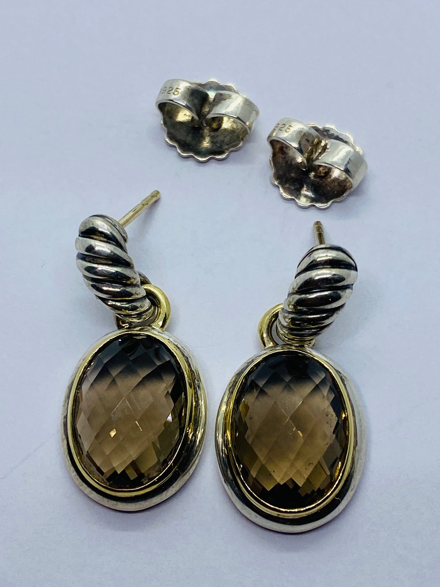DAVID YURMAN STERLING SILVER 18K YELLOW GOLD OVAL SMOKEY TOOAZ DROP DANGLE