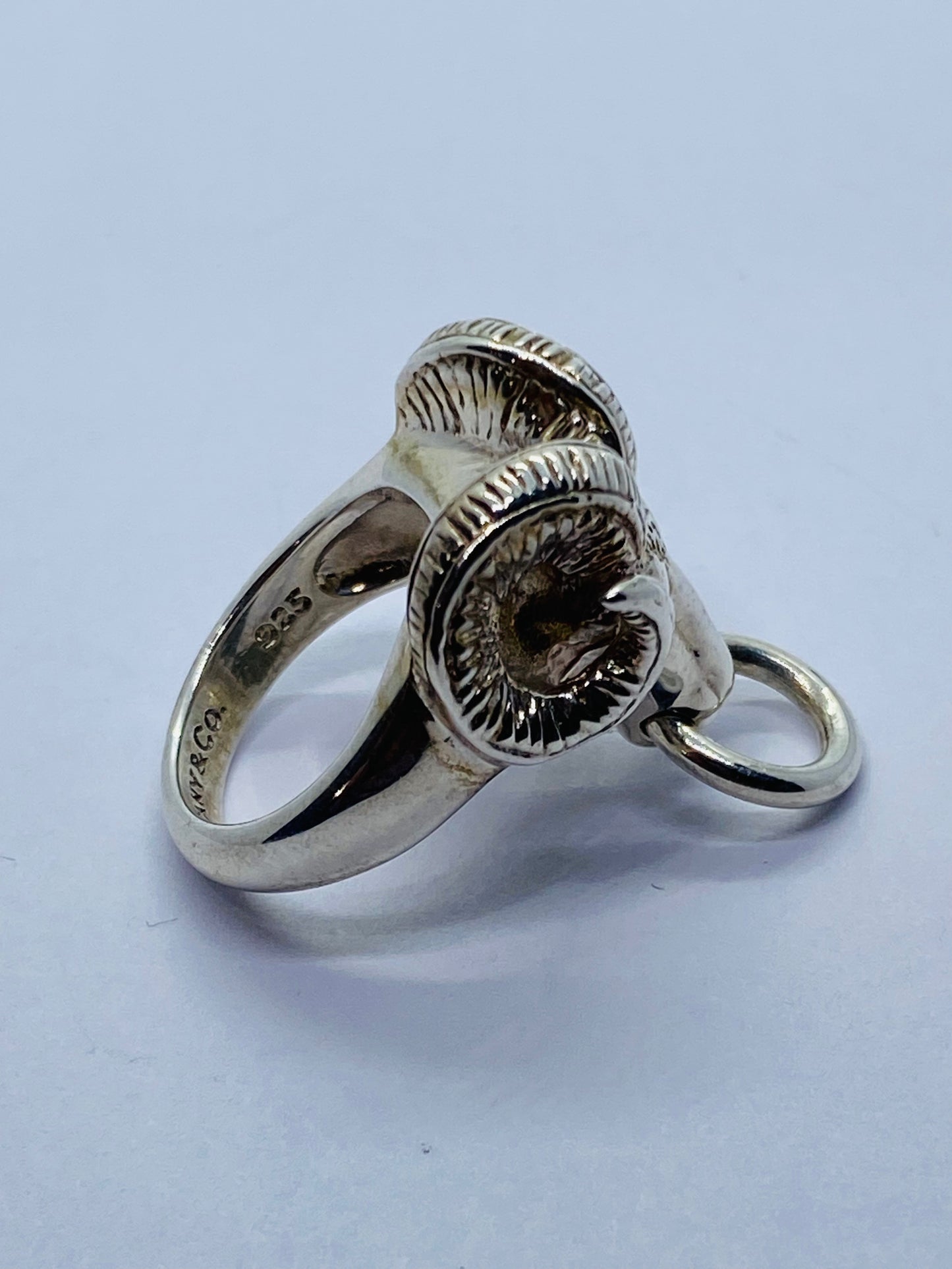 Tiffany & Co. 1995 Ram Door Knocker Mouflon Zodiac Aries Ring Sterling Silver