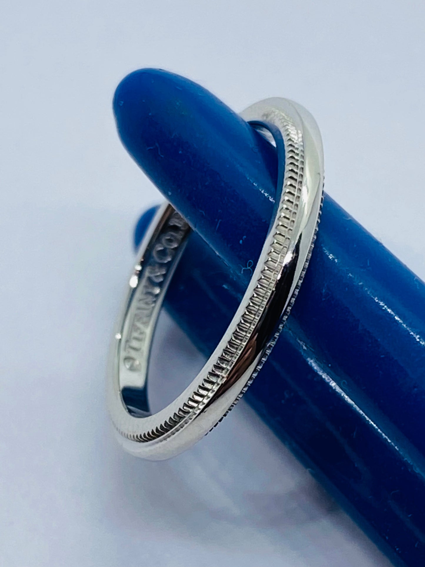 Tiffany & Co. Platinum Milgrain Band Ring 2mm Size 3.25
