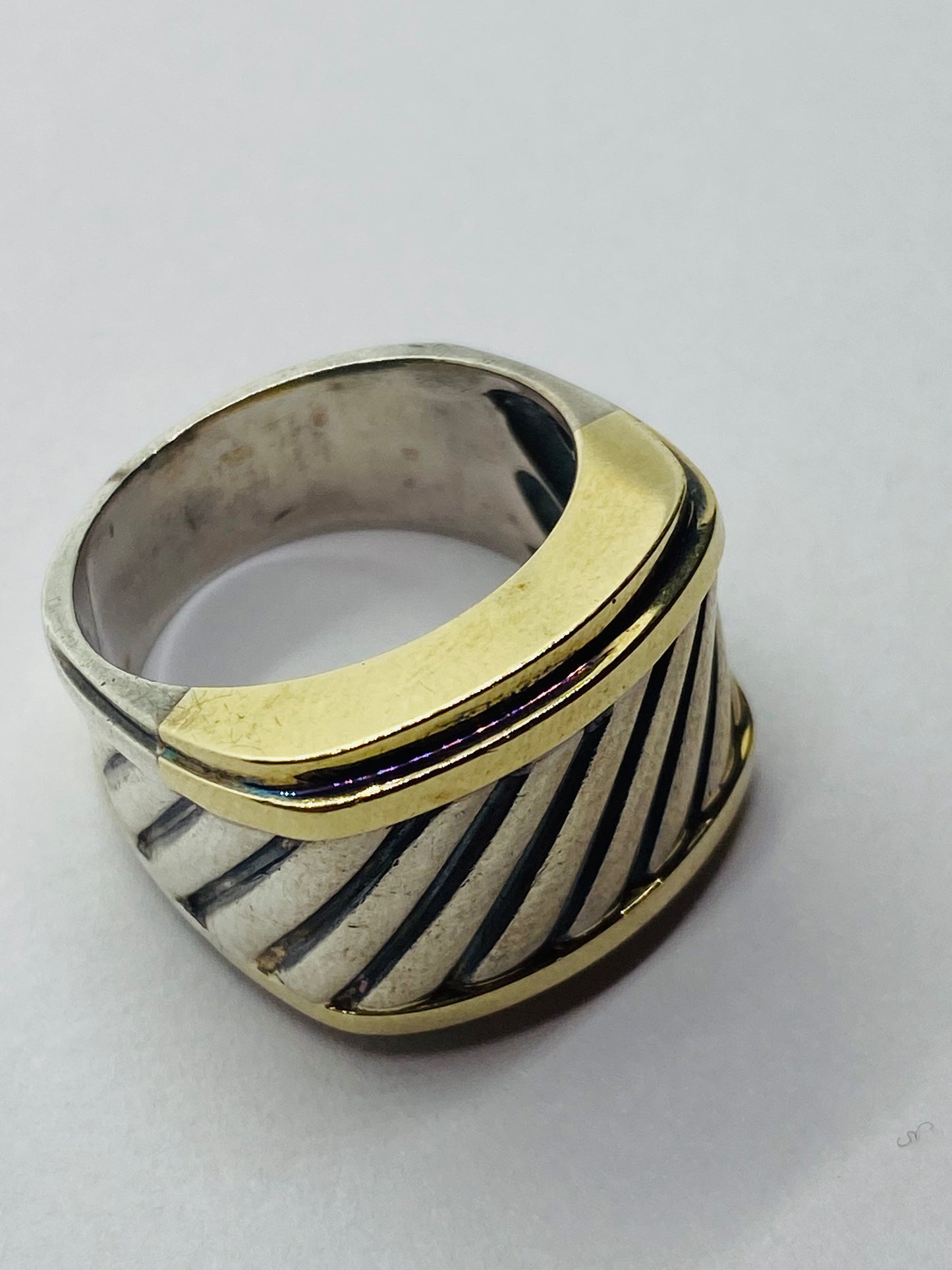 David Yurman Thoroughbred Ring 14K Gold Sterling Silver Cigar Cable Size 5.75