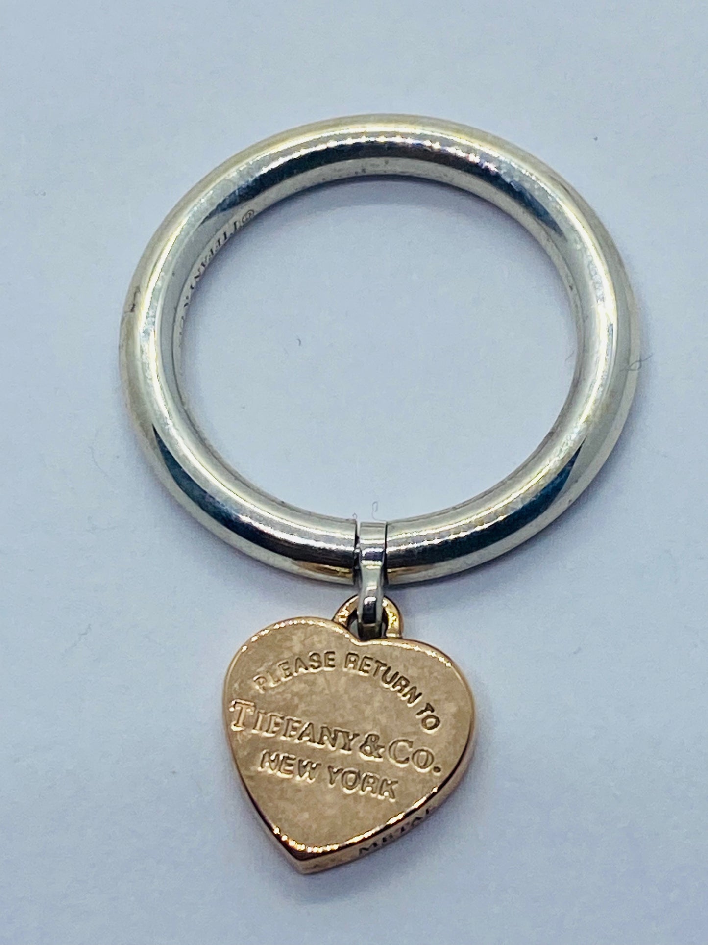Tiffany & Co. 925 Rubedo Metal RTT Heart Tag Ring Size 5 Mint Condition Pouch