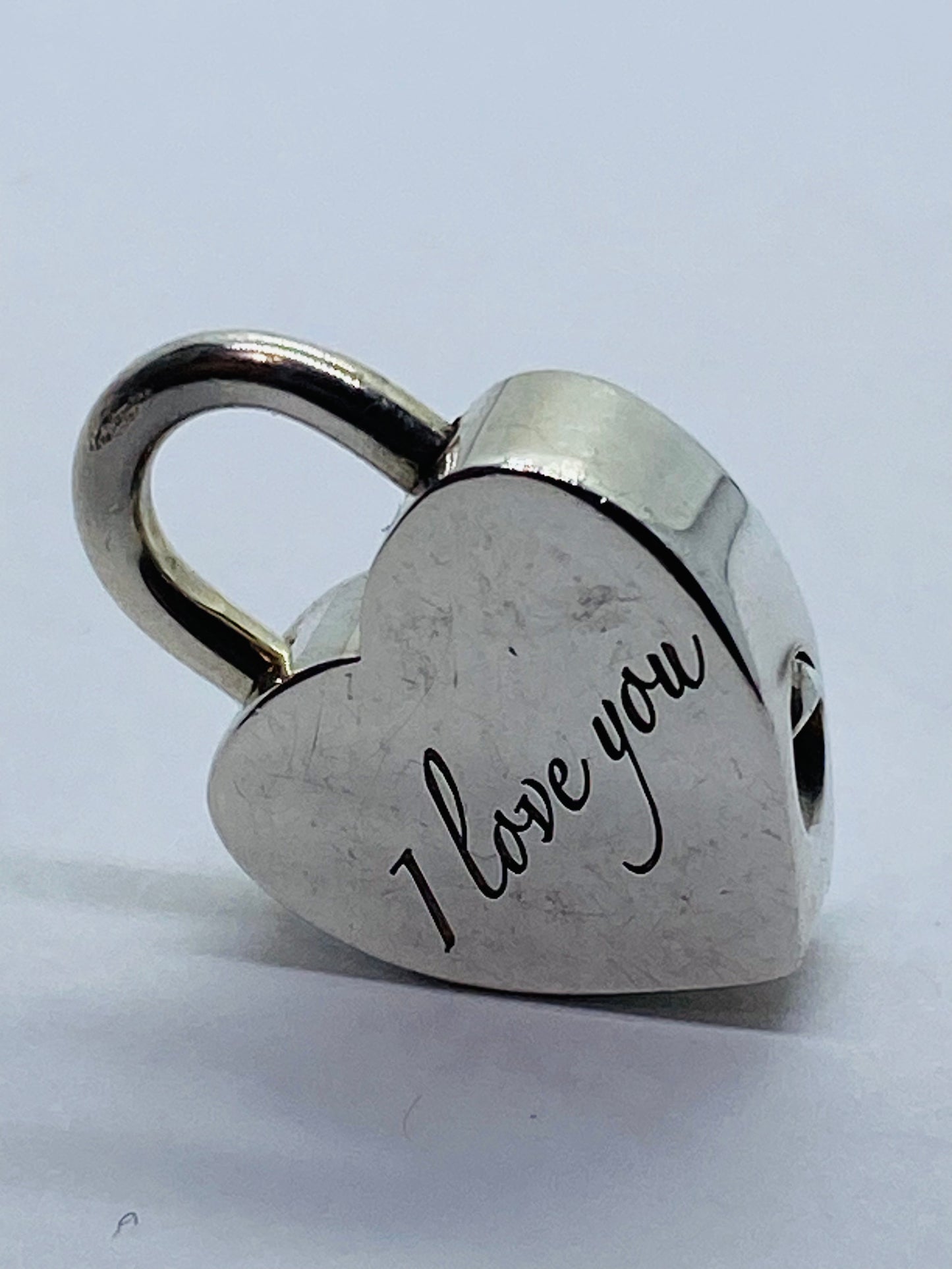 Tiffany & Co Silver I LOVE YOU Heart Padlock Charm Pendant Love Script pouch