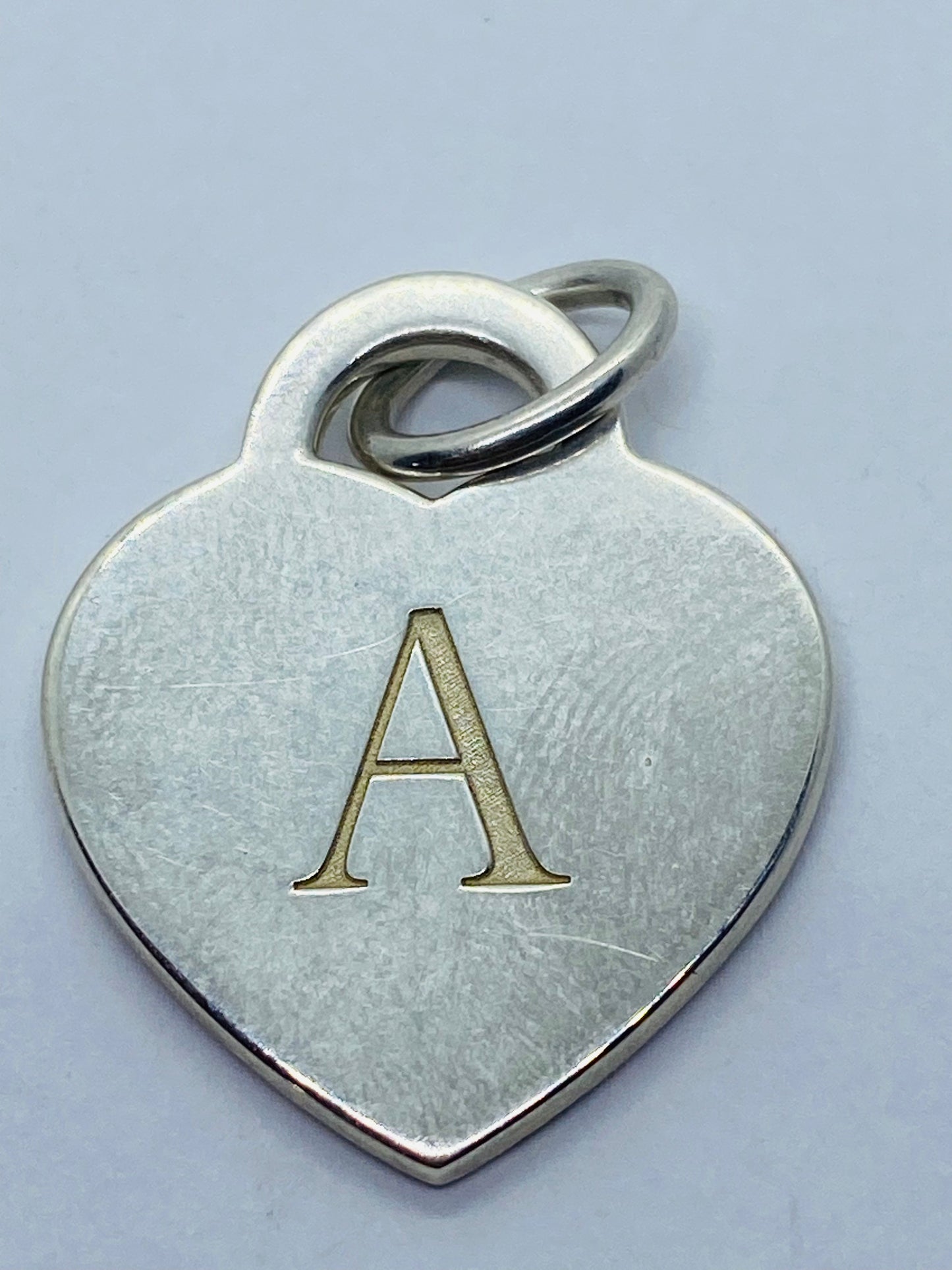 Tiffany & Co Silver Alphabet A Heart Charm Pendant Necklace 18” Long
