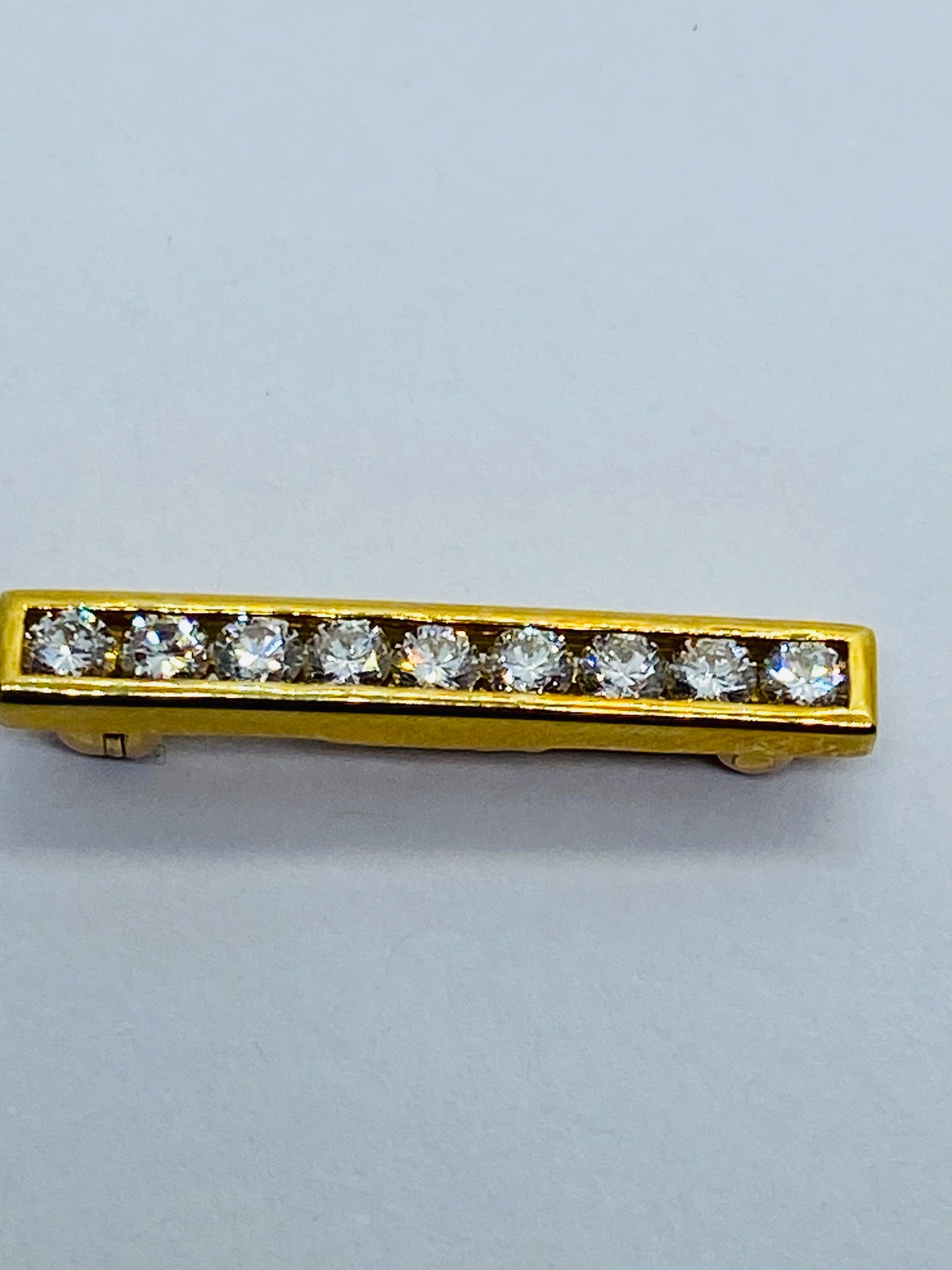 Tiffany & Co 18K Gold Diamond Bar Pin 25x3.3MM 7 Diamond Bar Mint Box!