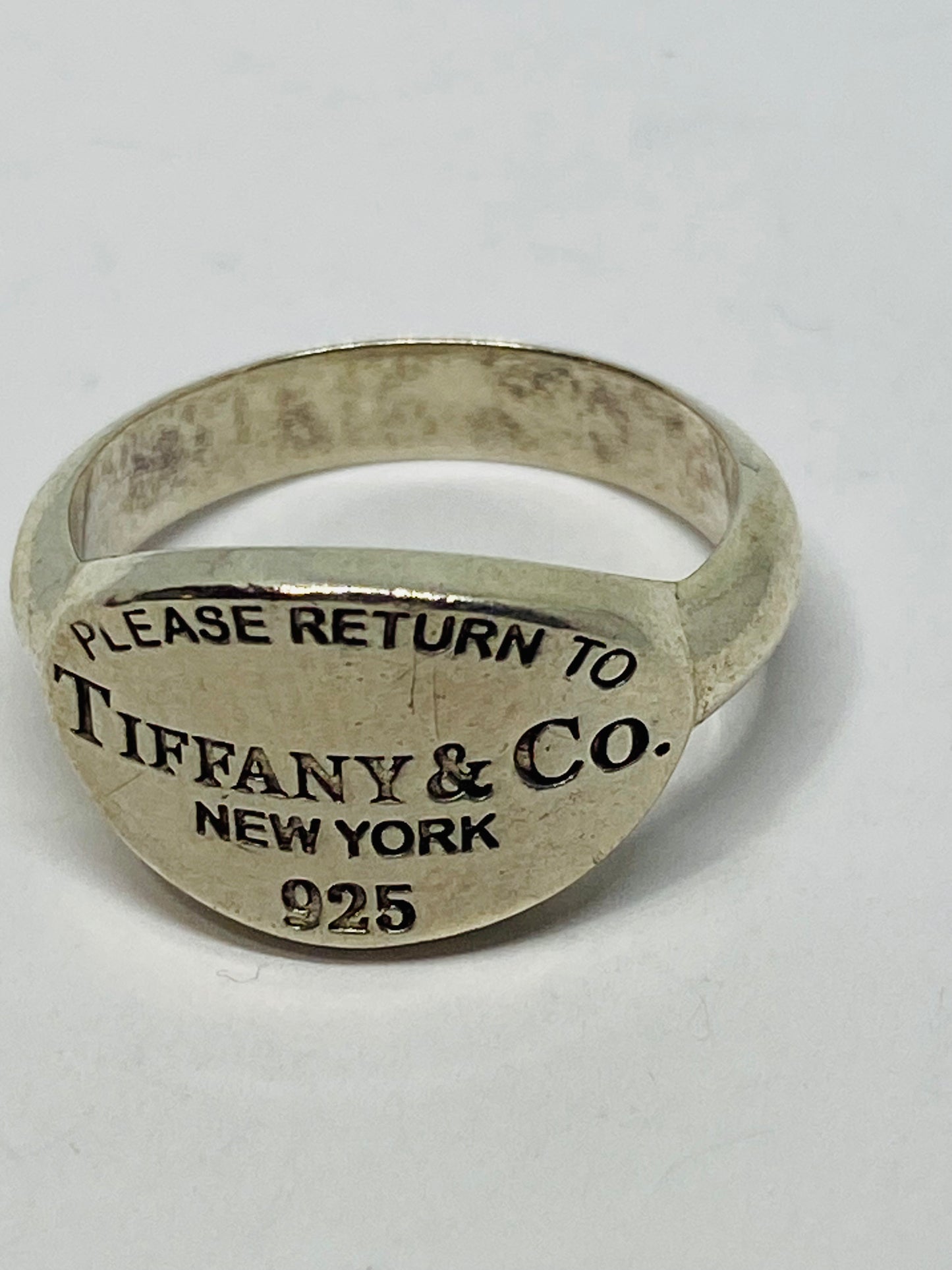 Please Return To Tiffany & Co Sterling Silver Oval Signet Band Ring 4.5