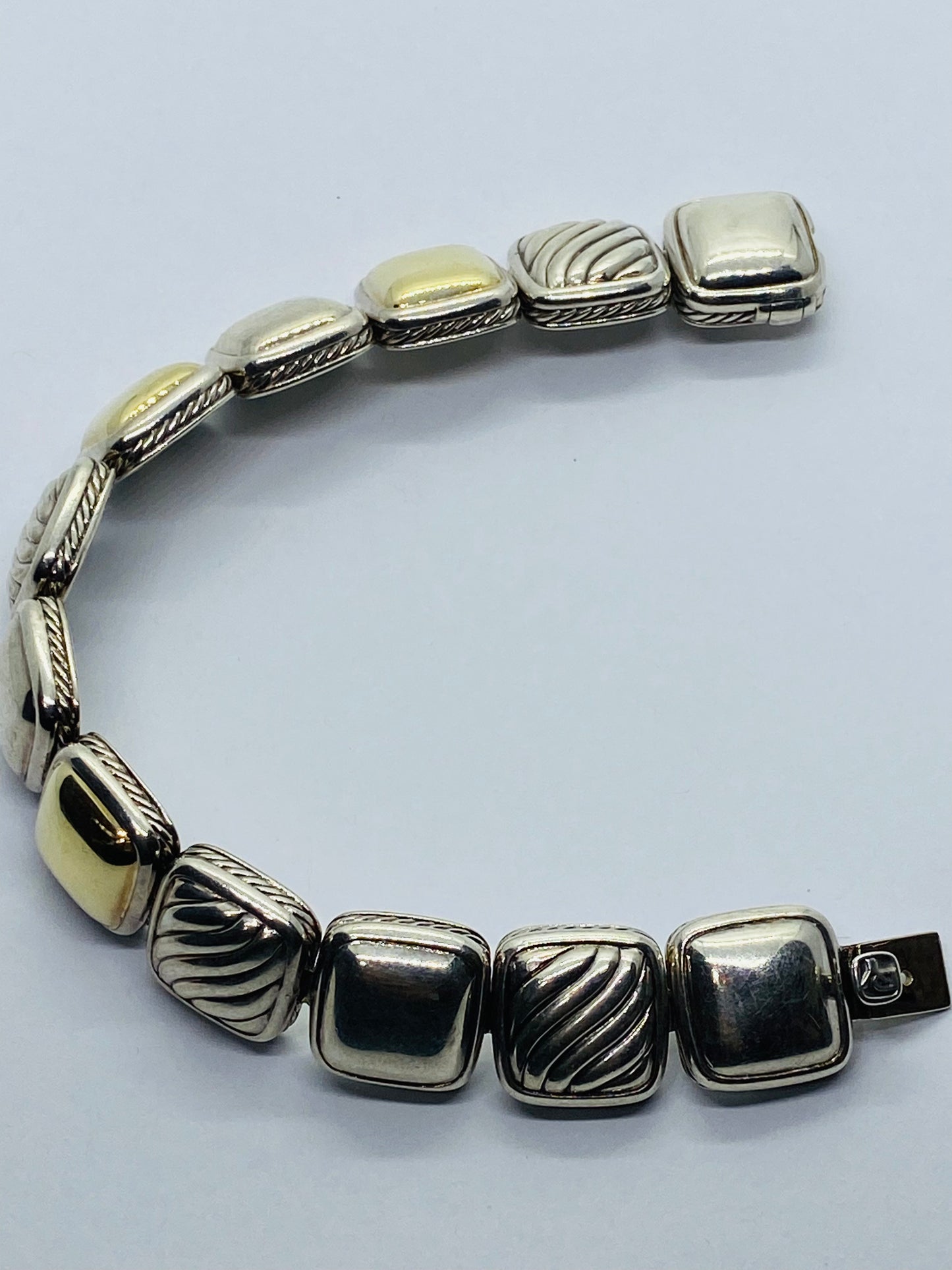 DAVID YURMAN 925 STERLING SILVER 18K 750 CHICLET STATION BRACELET CABLE 7”