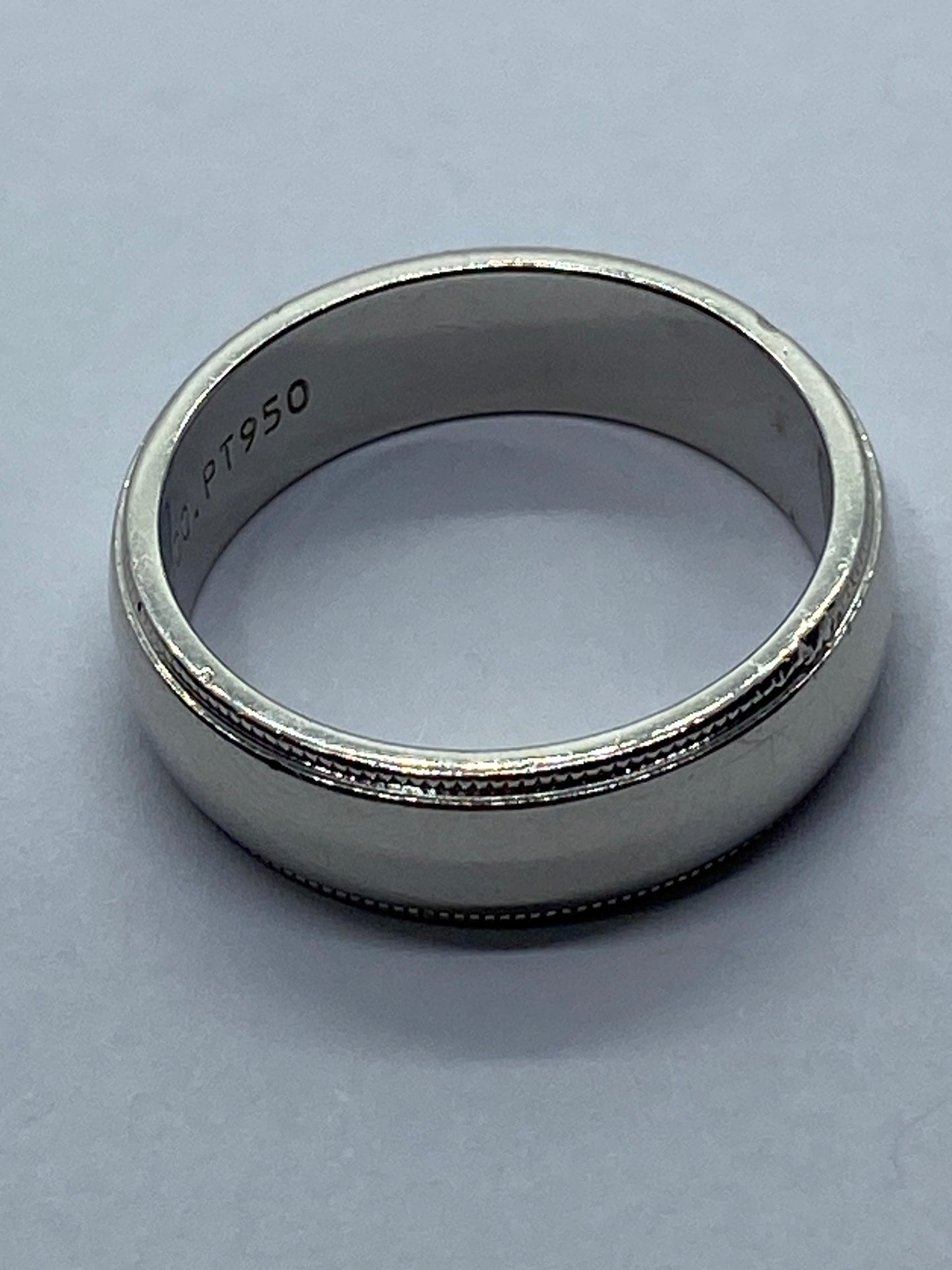 Tiffany & Co. Platinum Double Milgrain 6mm Wide Wedding Band Ring Size 8.25