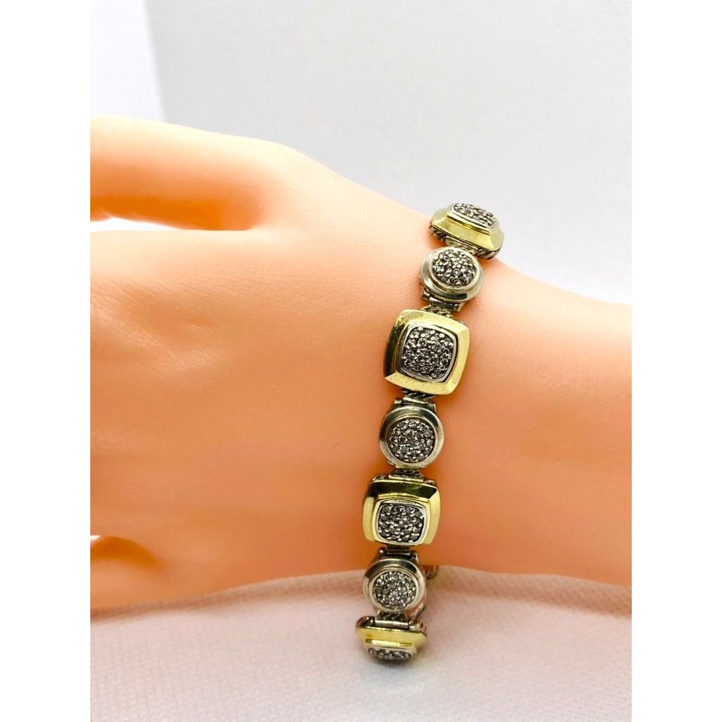 David Yurman Sterling Silver and 18k Yellow Gold Albion Station Diamond Bracelet