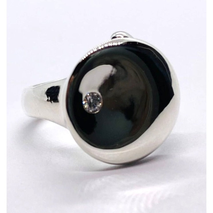 Tiffany & Co Elsa Peretti Sterling Silver Diamond Disk Ring Sz 6.75