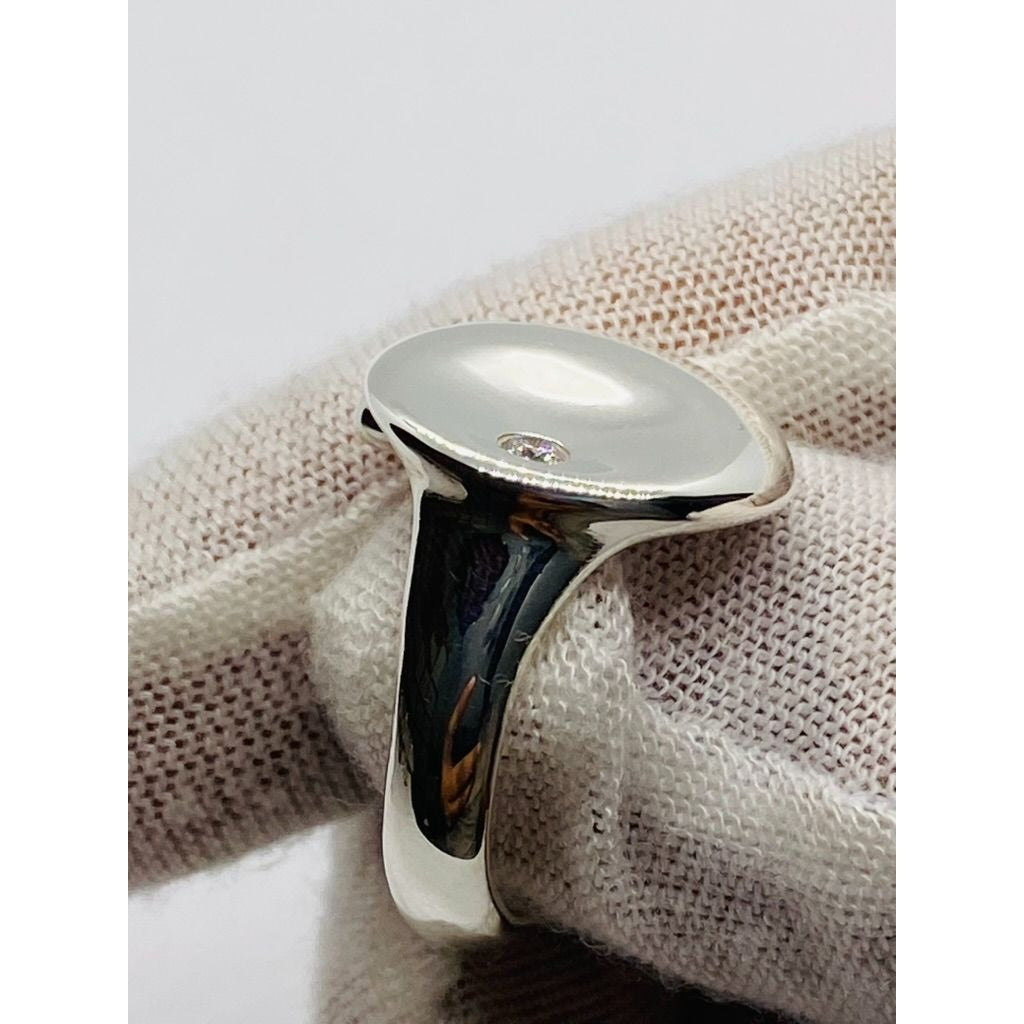 Tiffany & Co Elsa Peretti Sterling Silver Diamond Disk Ring Sz 6.75