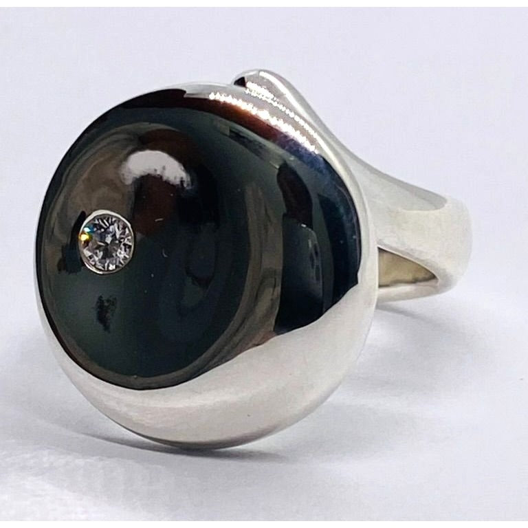Tiffany & Co Elsa Peretti Sterling Silver Diamond Disk Ring Sz 6.75