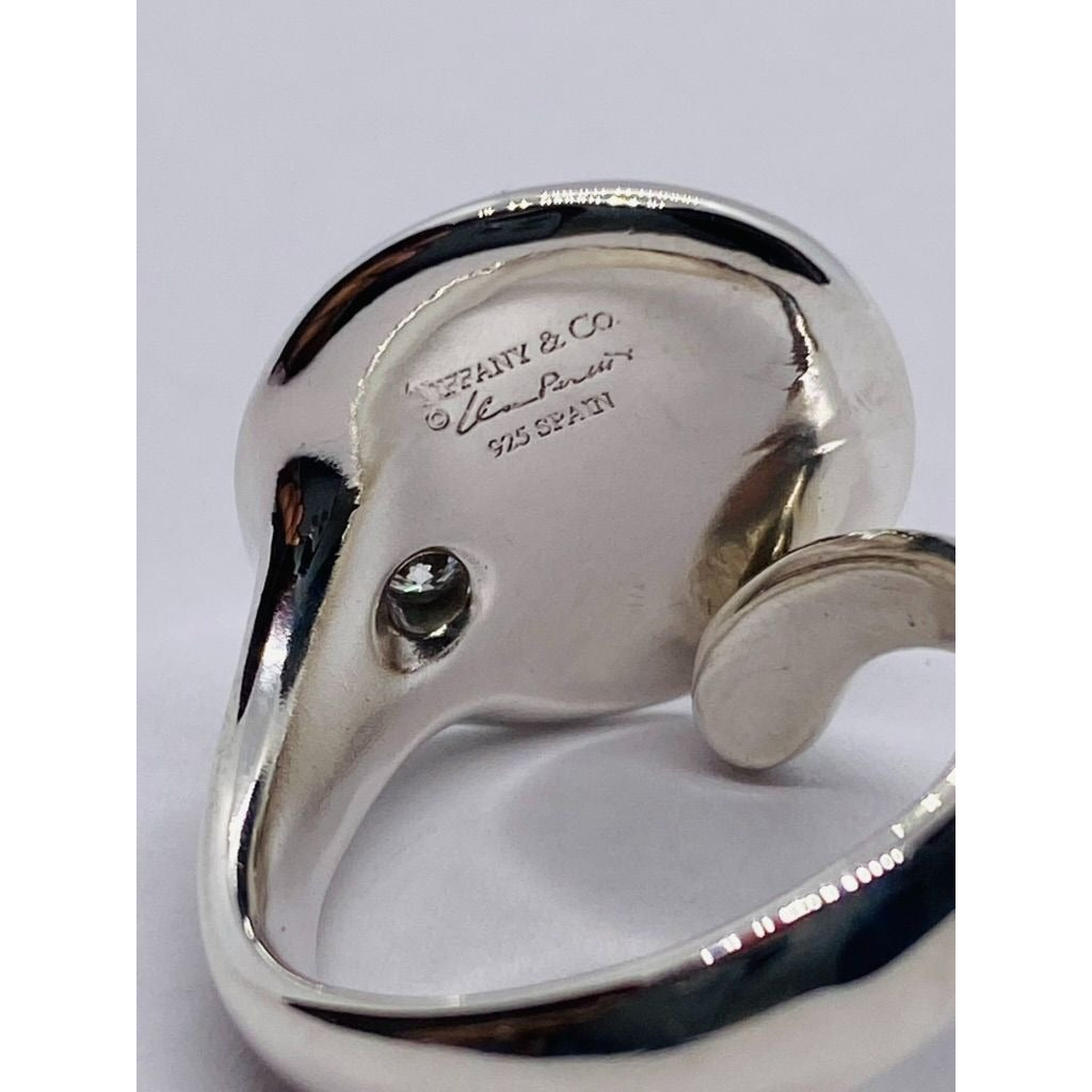 Tiffany & Co Elsa Peretti Sterling Silver Diamond Disk Ring Sz 6.75