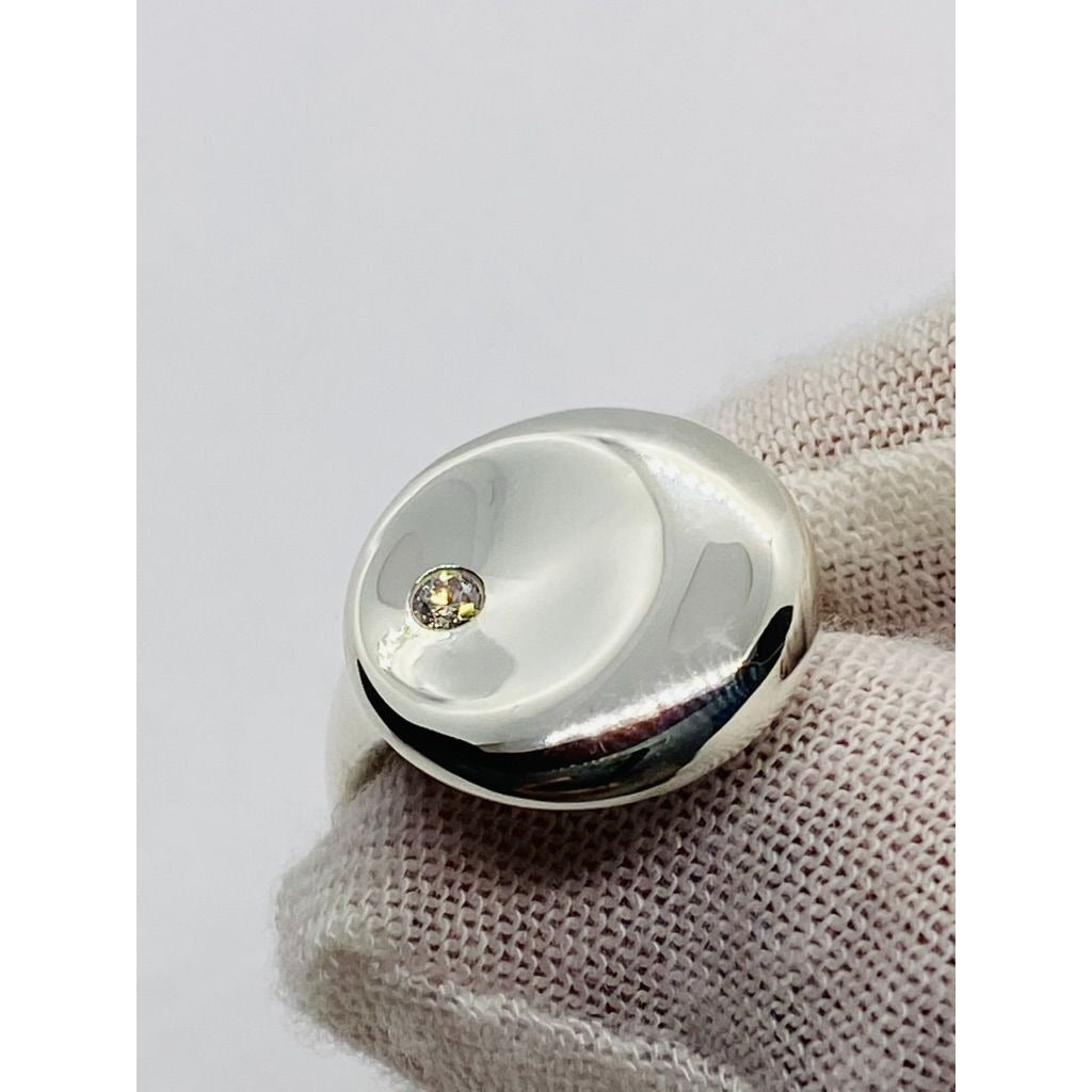 Tiffany & Co Elsa Peretti Sterling Silver Diamond Disk Ring Sz 6.75