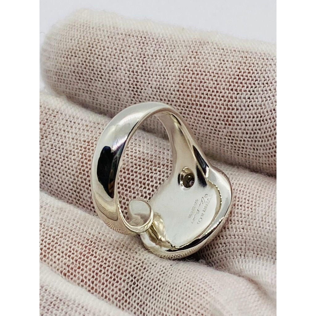 Tiffany & Co Elsa Peretti Sterling Silver Diamond Disk Ring Sz 6.75