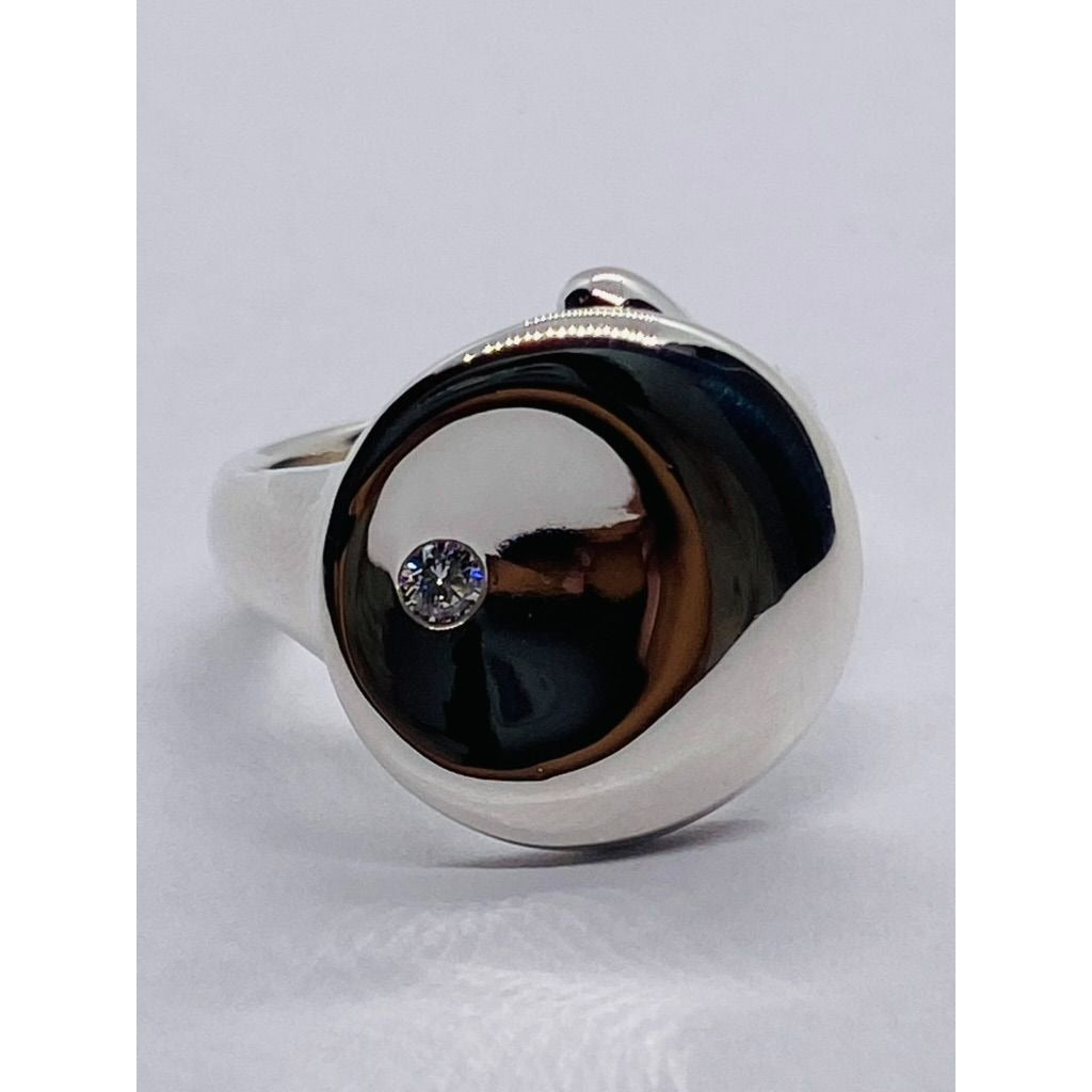 Tiffany & Co Elsa Peretti Sterling Silver Diamond Disk Ring Sz 6.75