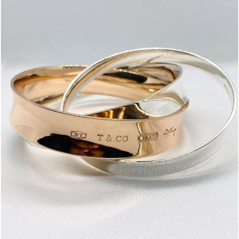 Tiffany & Co 1837 Interlocking Rubedo & Sterling Silver Bangles Bracelet