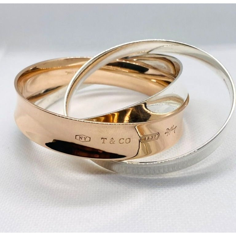 Tiffany & Co 1837 Interlocking Rubedo & Sterling Silver Bangles Bracelet