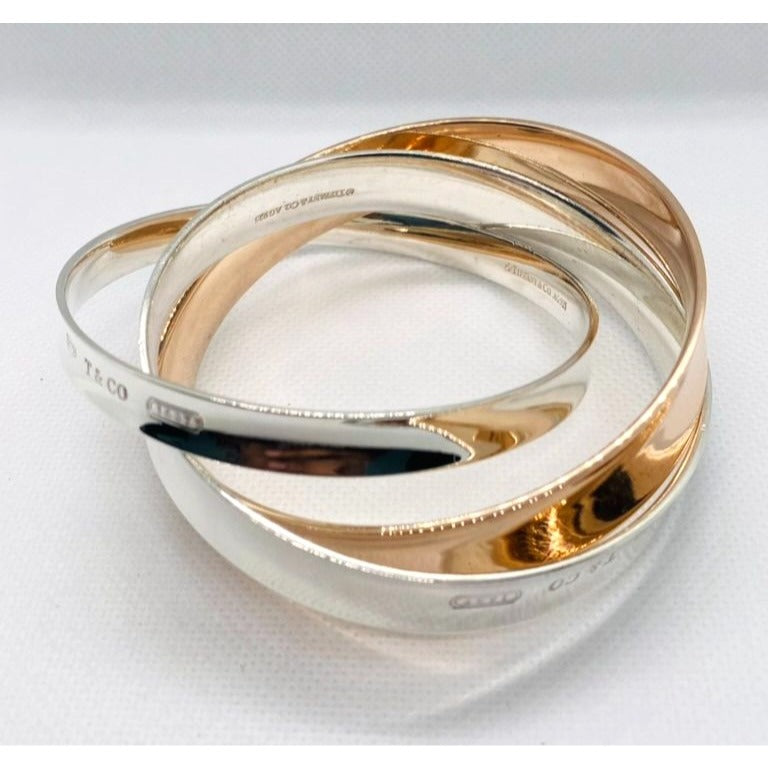 Tiffany & Co 1837 Interlocking Rubedo & Sterling Silver Bangles Bracelet