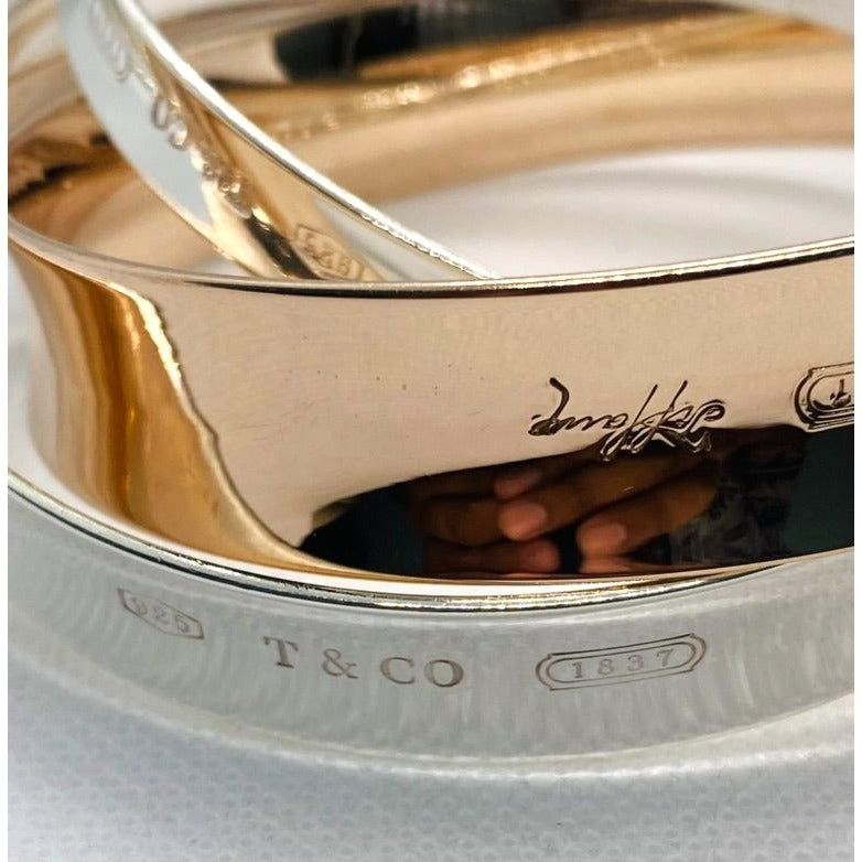 Tiffany & Co 1837 Interlocking Rubedo & Sterling Silver Bangles Bracelet