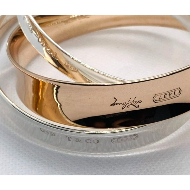 Tiffany & Co 1837 Interlocking Rubedo & Sterling Silver Bangles Bracelet